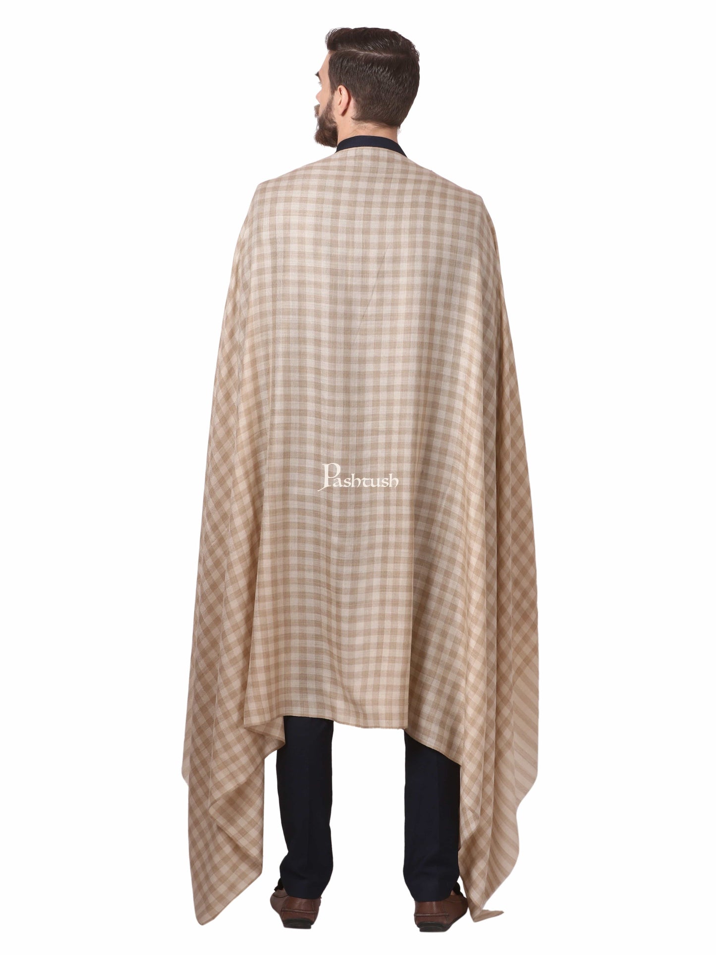 Pashtush India Mens Shawls Gents Shawl Pashtush Mens Woven Check Shawl, Ultra-Light Weight - Fine Wool, Medium, Herringbone Checks