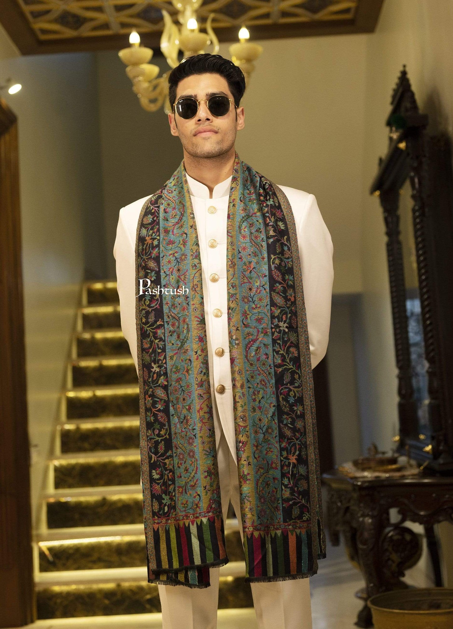 Pashtush India Shawl Pashtush Mens Woven Ethnic Stole, Extra Soft Bamboo Fibre