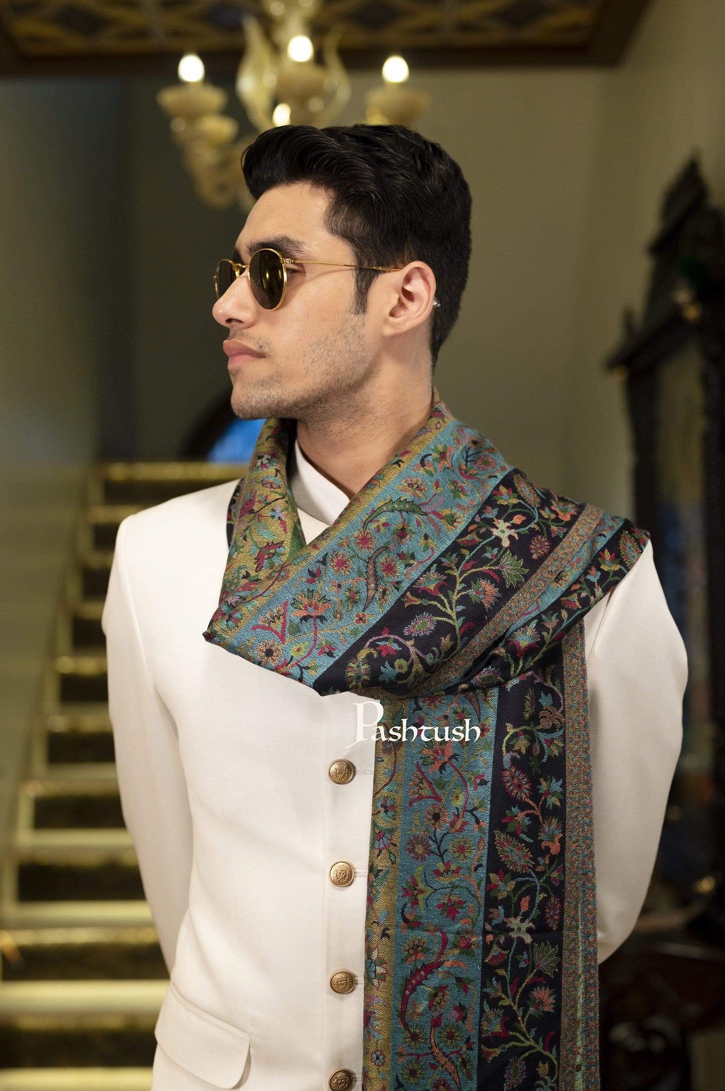 Pashtush India Shawl Pashtush Mens Woven Ethnic Stole, Extra Soft Bamboo Fibre