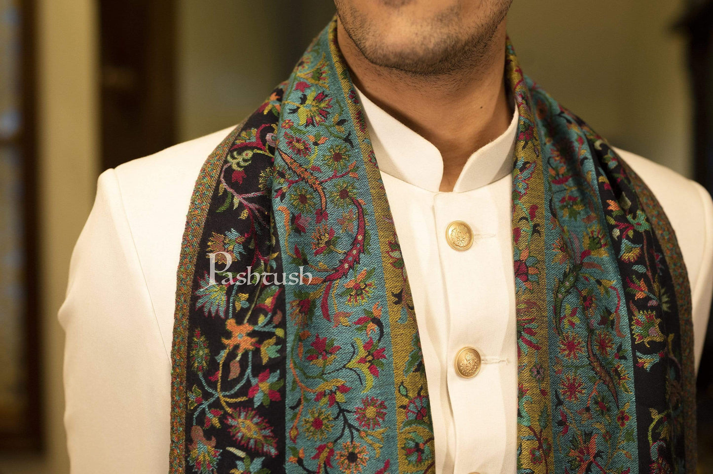 Pashtush India Shawl Pashtush Mens Woven Ethnic Stole, Extra Soft Bamboo Fibre