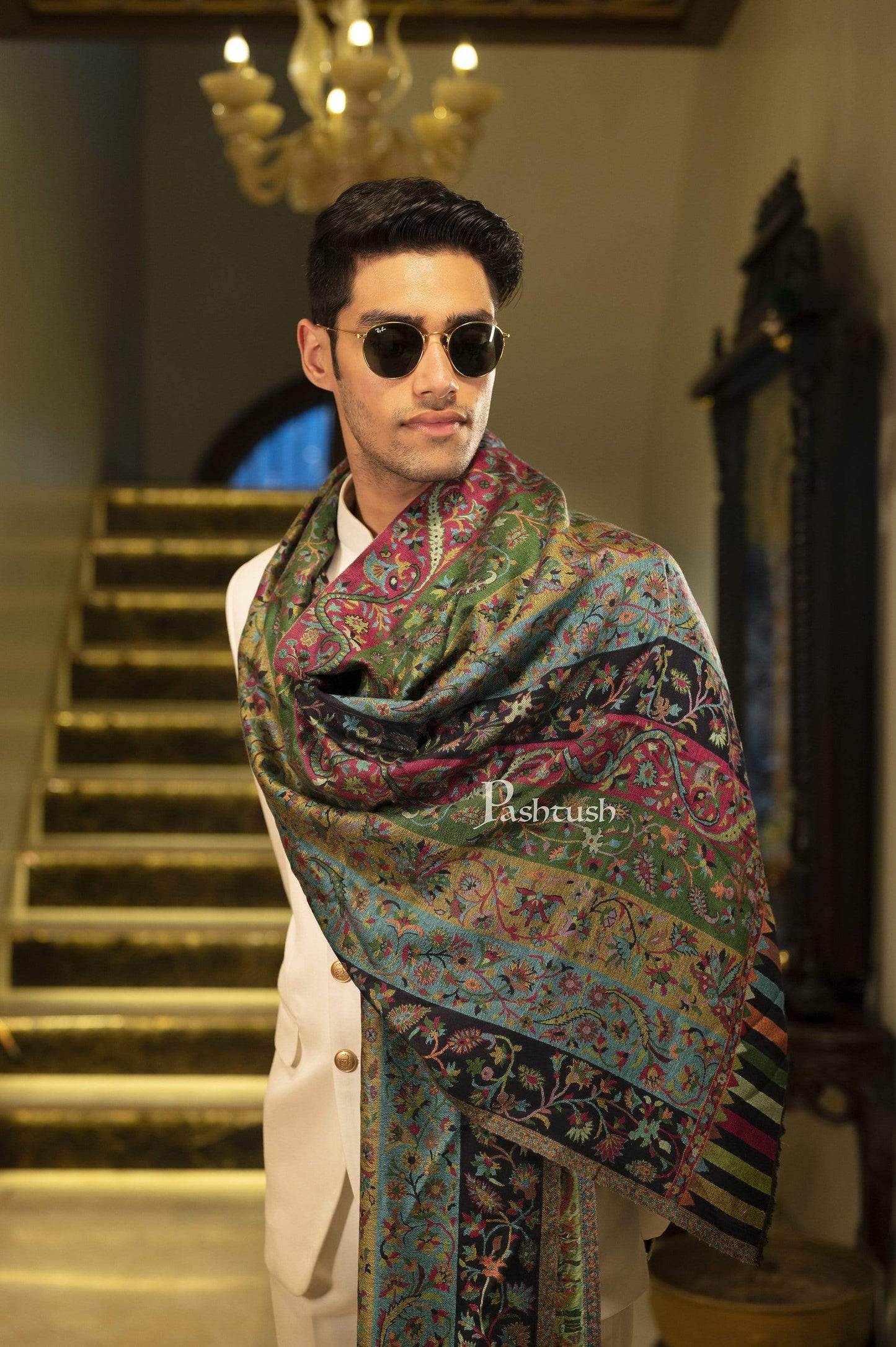Pashtush India Shawl Pashtush Mens Woven Ethnic Stole, Extra Soft Bamboo Fibre