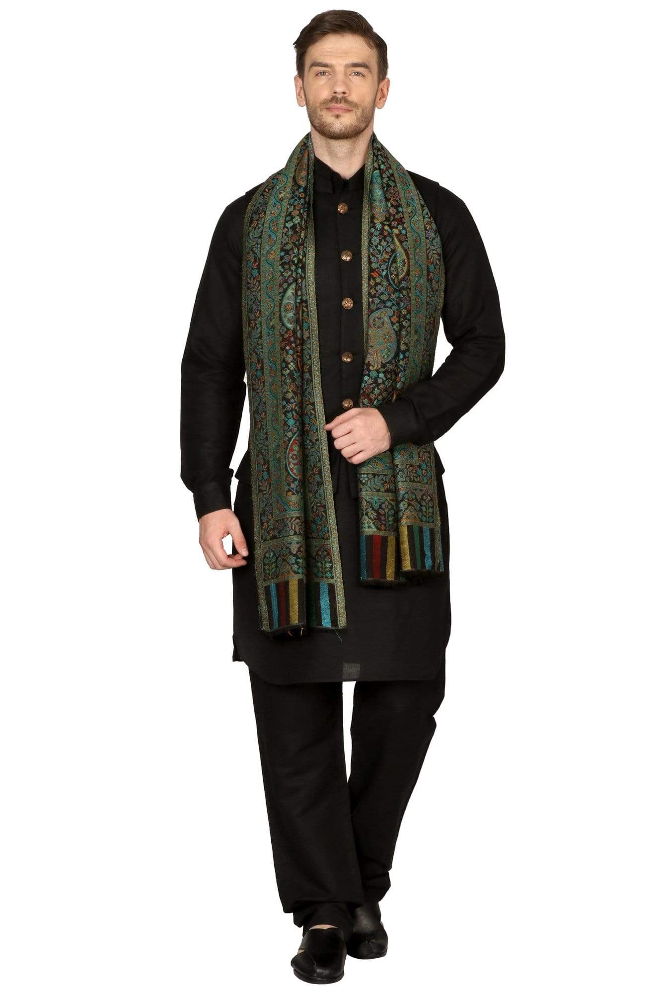 Pashtush India 70x200 Pashtush Mens Woven Ethnic Stole, Extra Soft Bamboo Fibre