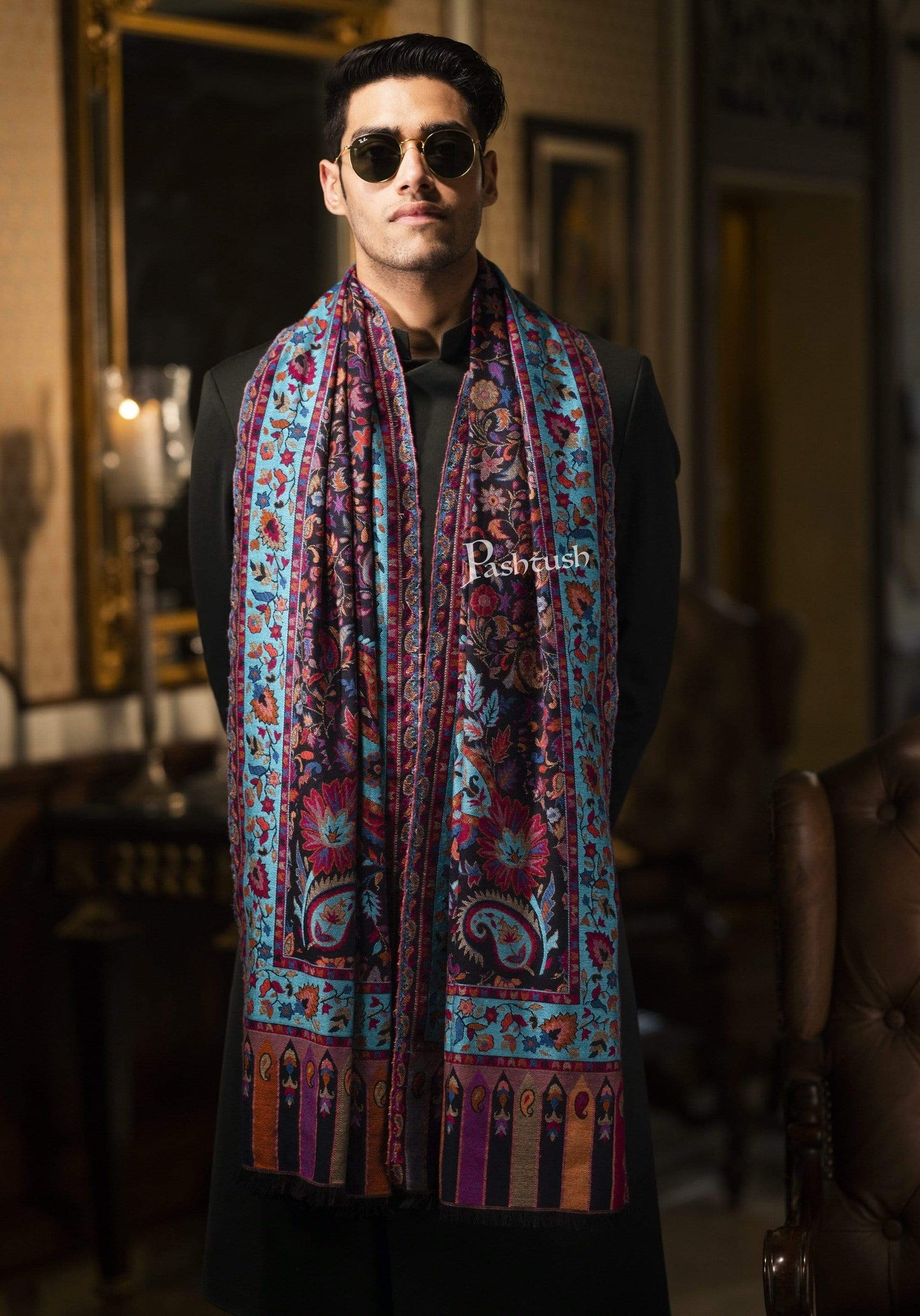 Pashtush India 70x200 Pashtush Mens Woven Ethnic Stole, Extra Soft Bamboo Fibre