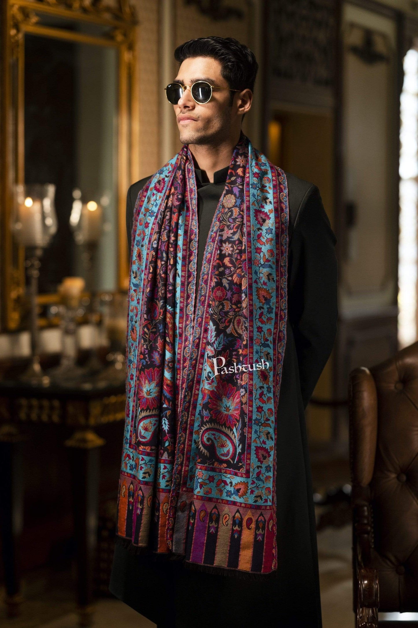 Pashtush India 70x200 Pashtush Mens Woven Ethnic Stole, Extra Soft Bamboo Fibre