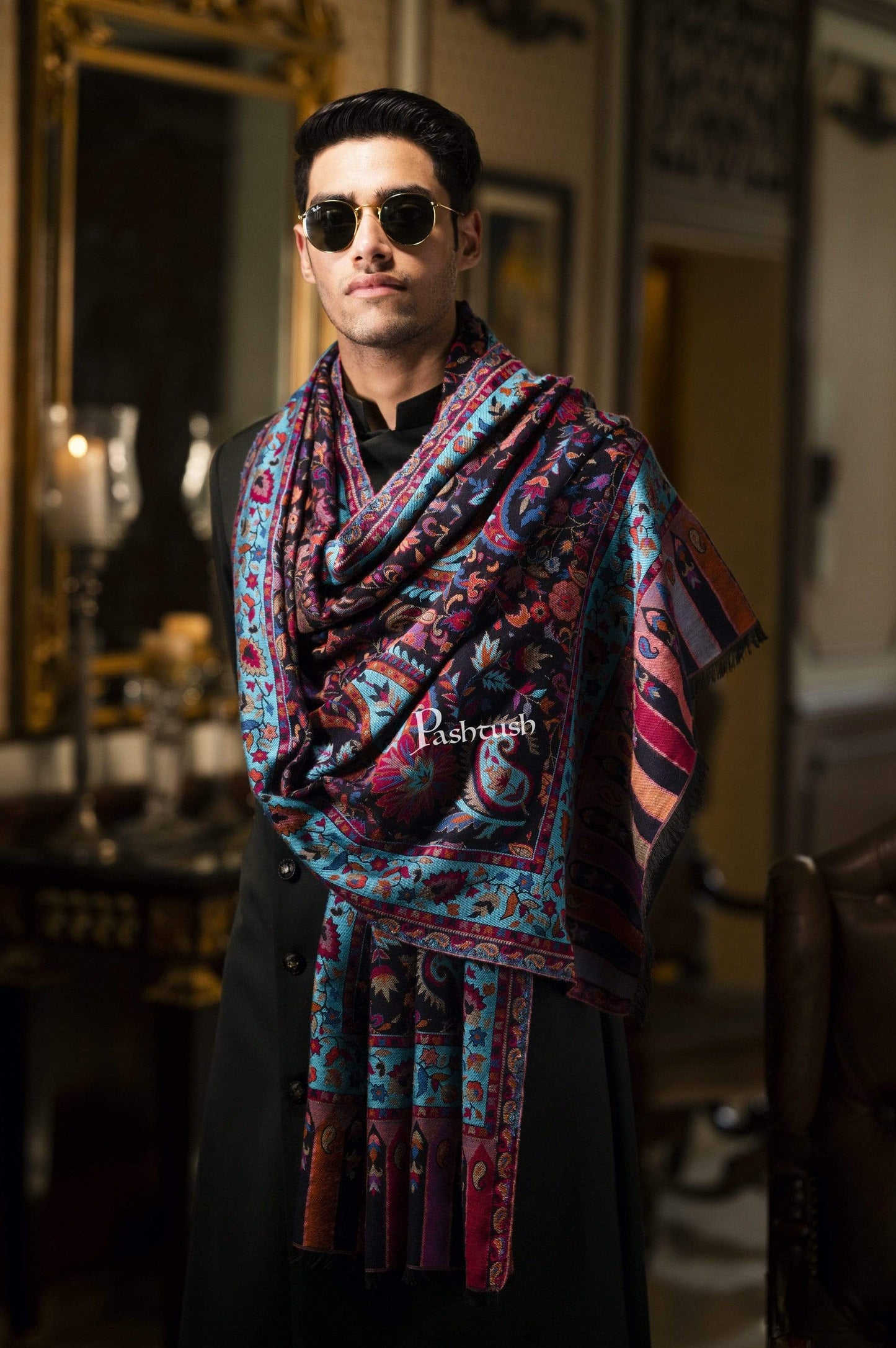 Pashtush India 70x200 Pashtush Mens Woven Ethnic Stole, Extra Soft Bamboo Fibre