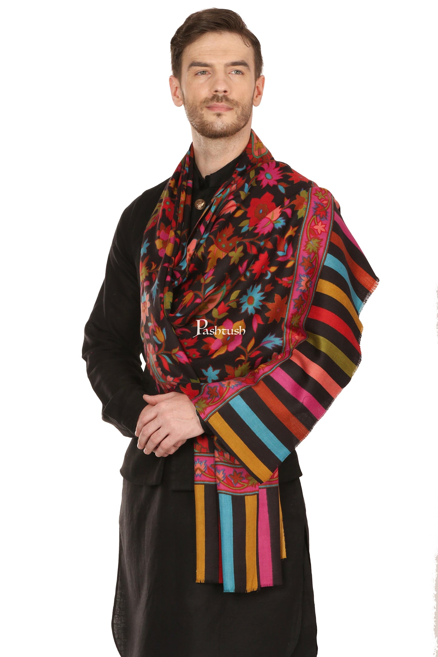 Pashtush India Mens Scarves Stoles and Mufflers Pashtush Mens Woven Ethnic Stole, Fine Wool