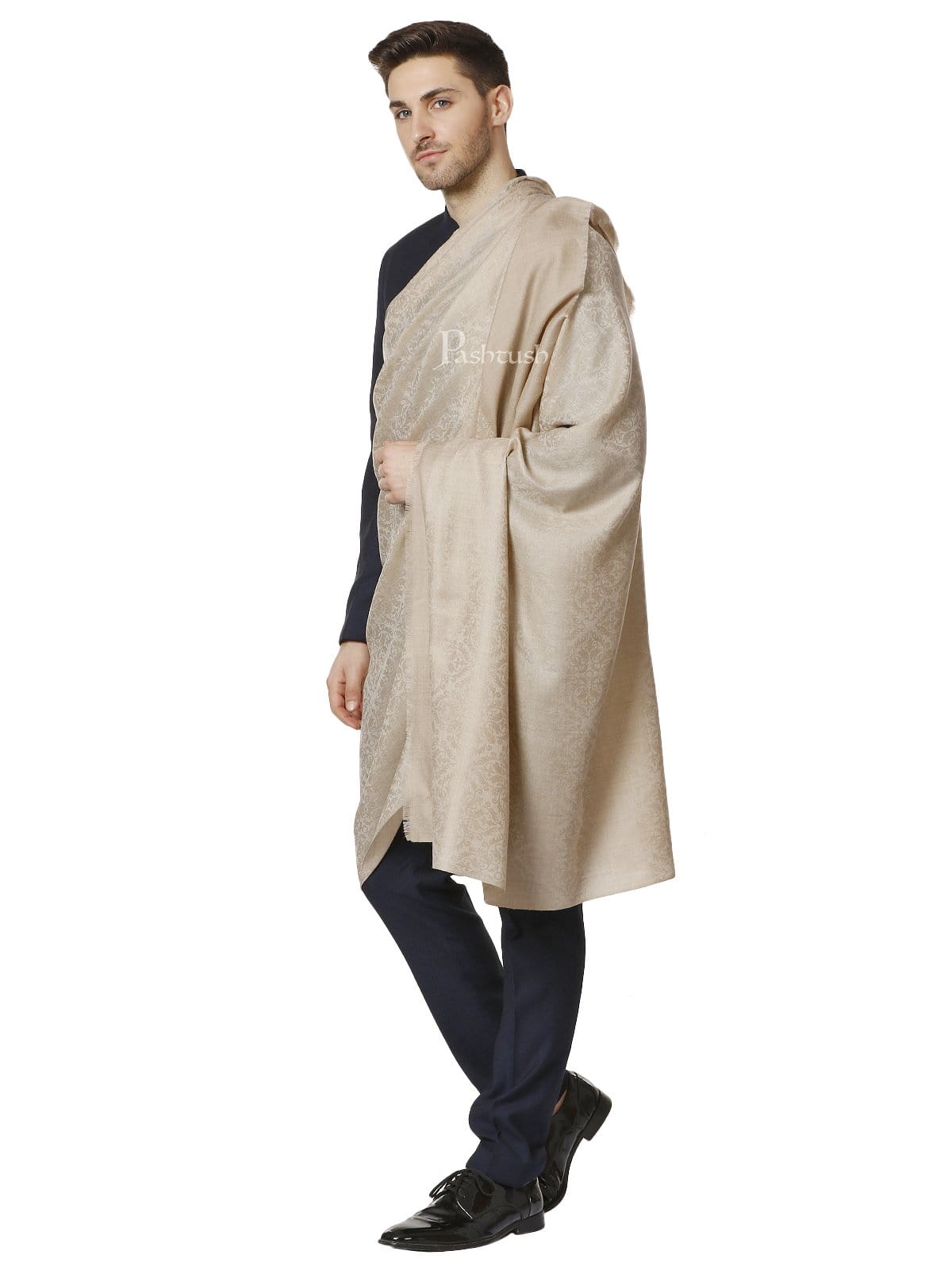 Pashtush India 114x228 PASHTUSH MENS WOVEN Jacquard SHAWL, MERINO WOOL LIGHT WEIGHT, SOFT HAND FEEL