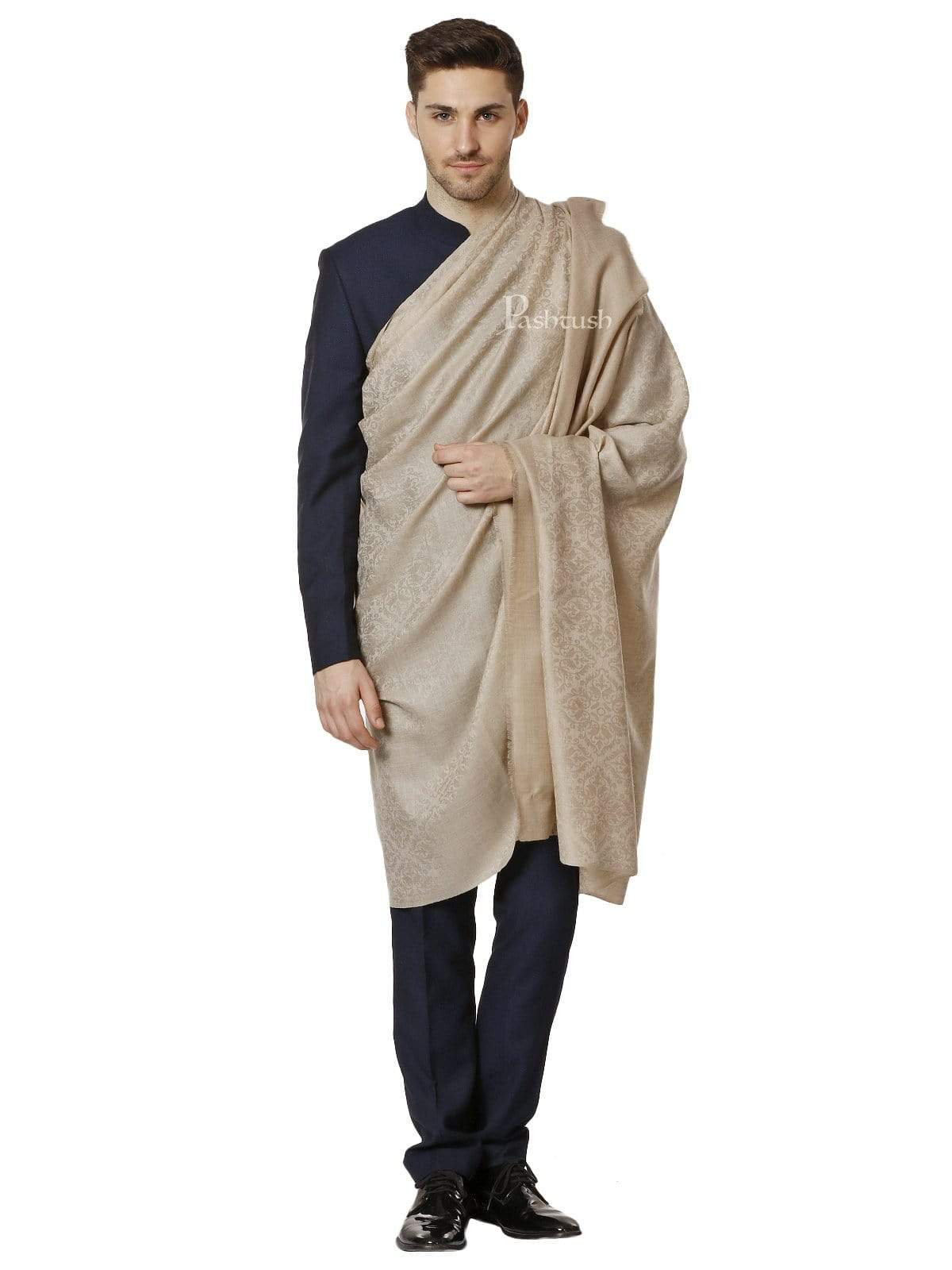 Pashtush India 114x228 PASHTUSH MENS WOVEN Jacquard SHAWL, MERINO WOOL LIGHT WEIGHT, SOFT HAND FEEL