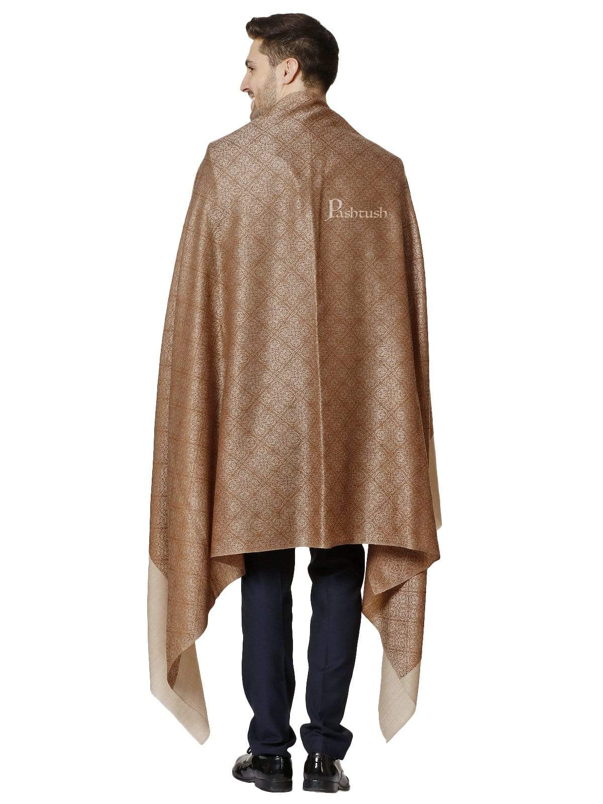 Pashtush India 100x200 PASHTUSH MENS WOVEN Jacquard SHAWL, ULTRA-LIGHT WEIGHT - FINE WOOL