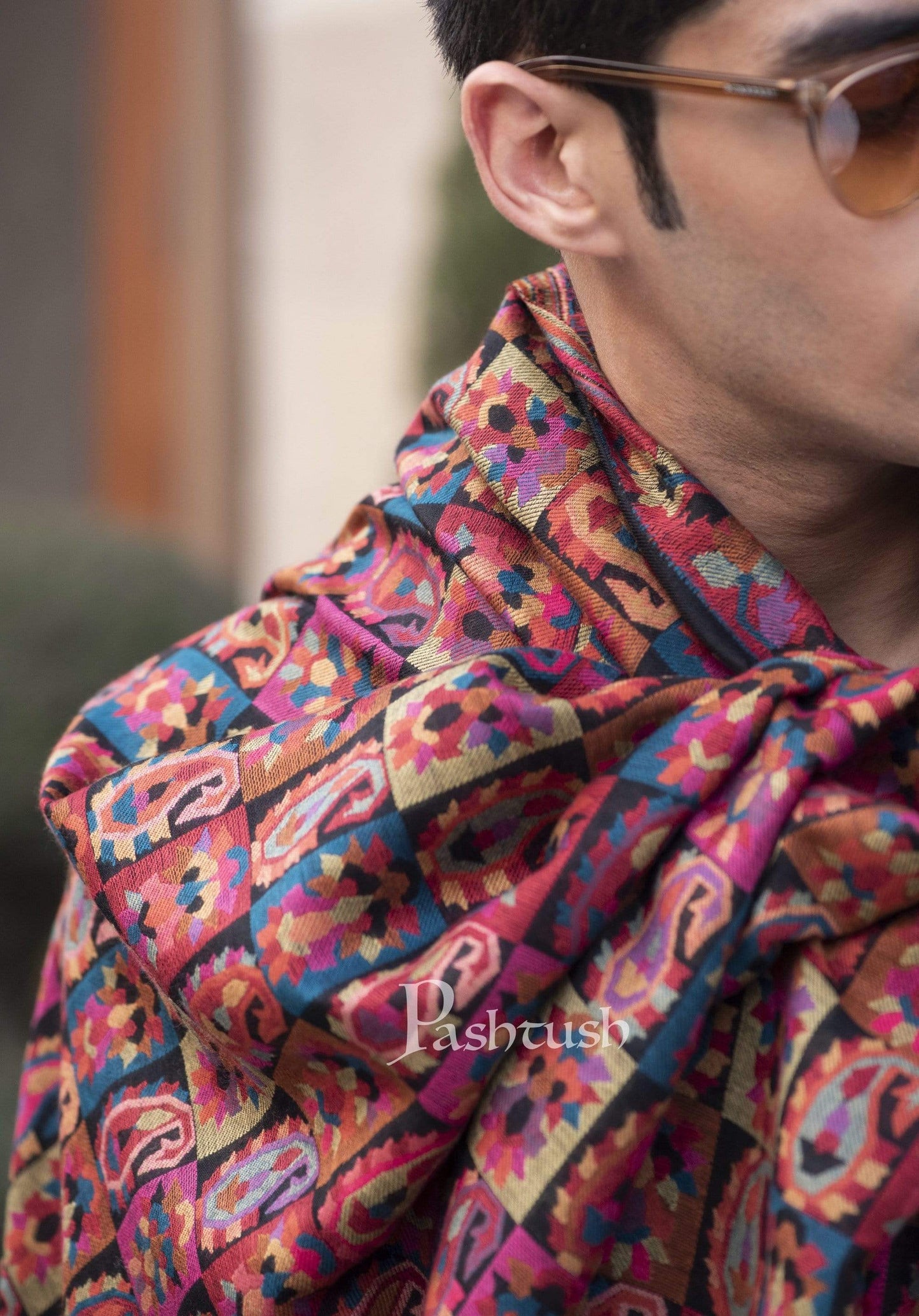 Pashtush India 127x254 Pashtush Mens Woven Kaani Shawl, Mens Lohi , Full Size, Fine Soft Wool