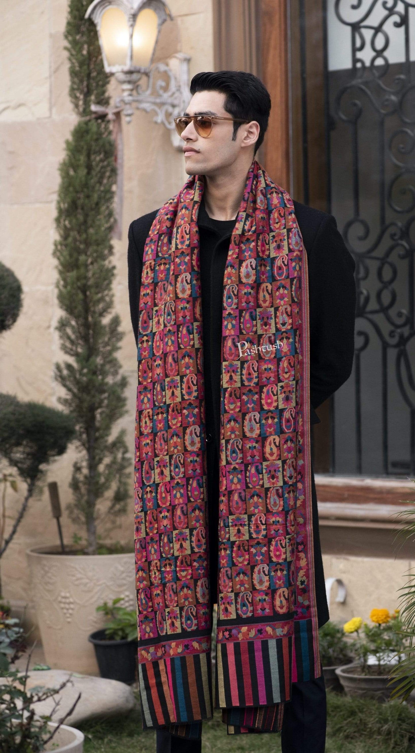 Pashtush India 127x254 Pashtush Mens Woven Kaani Shawl, Mens Lohi , Full Size, Fine Soft Wool
