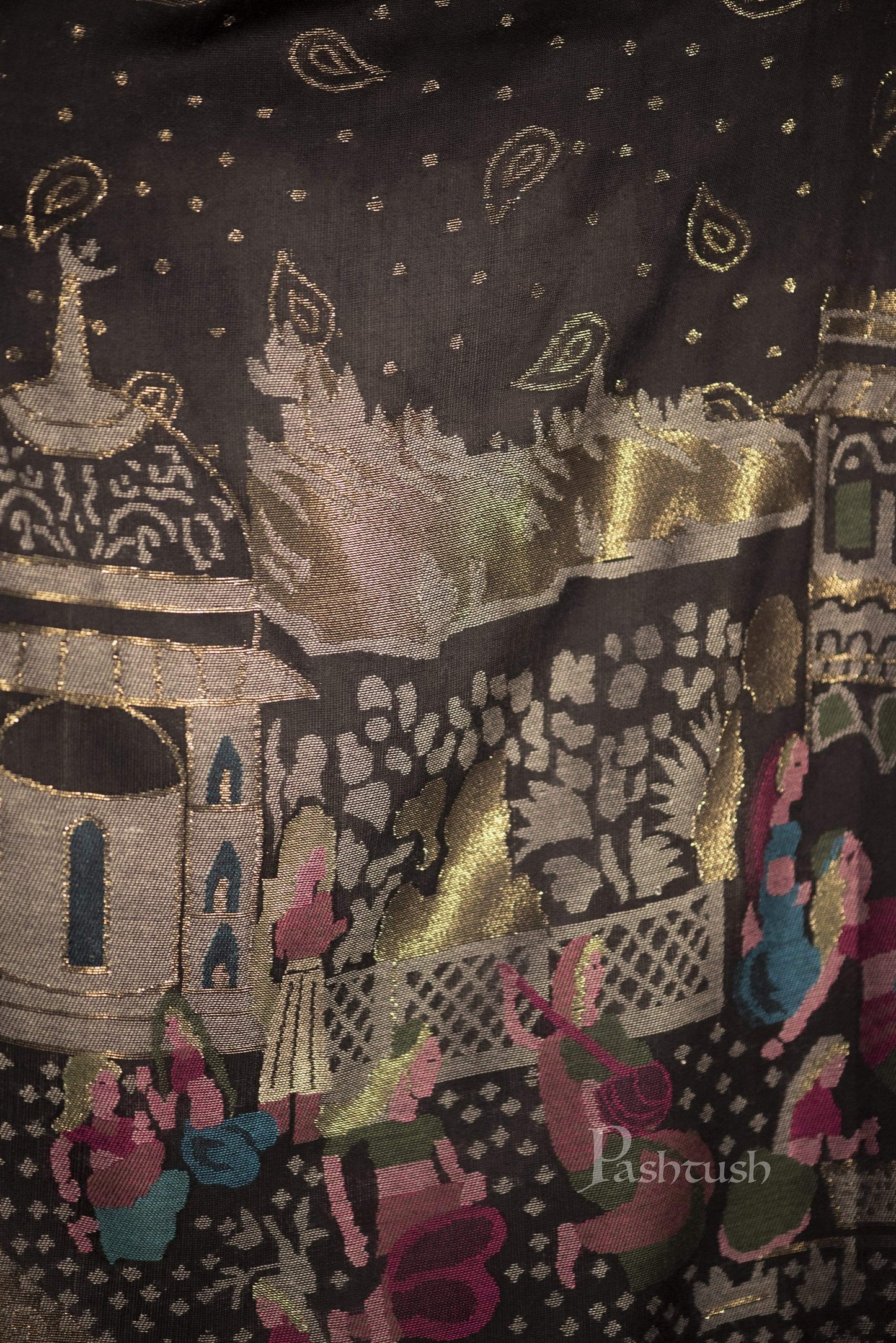 Pashtush India 100x200 Pashtush Mens, Woven Mughal Darbar Stole, with Golden Zari Weave