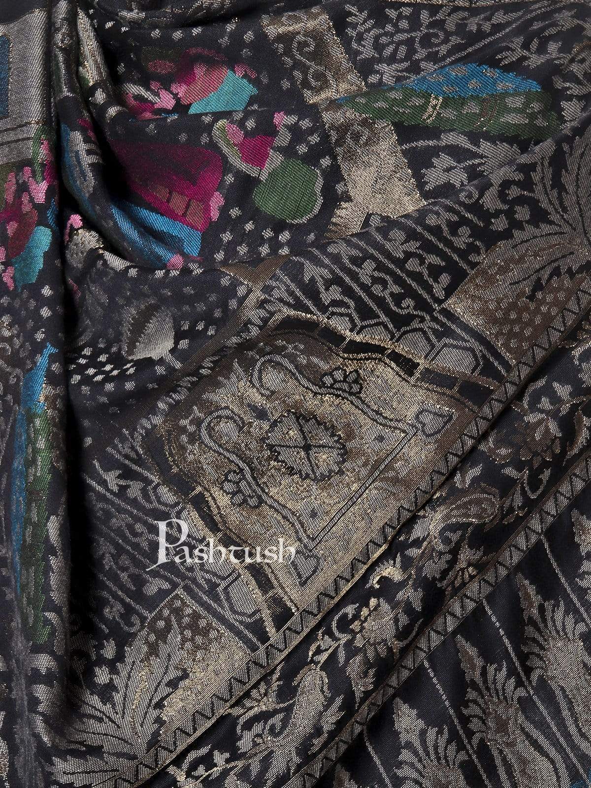 Pashtush India 100x200 Pashtush Mens, Woven Mughal Darbar Stole, with Golden Zari Weave
