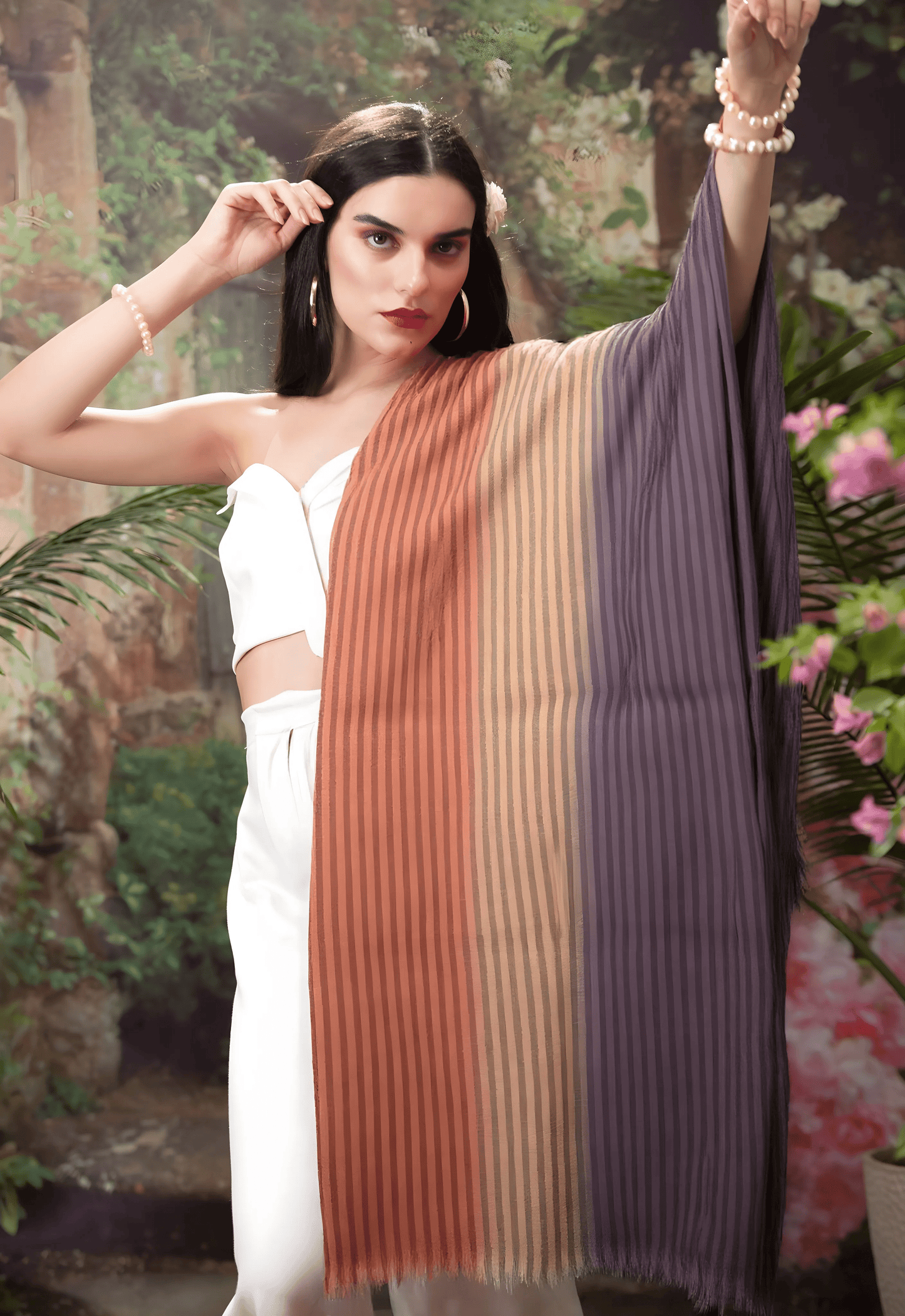 Pashtush India Womens Stoles and Scarves Scarf Pashtush Pure Cashmere Ombre Stole, Premium Extra Soft and Warm, Stripes