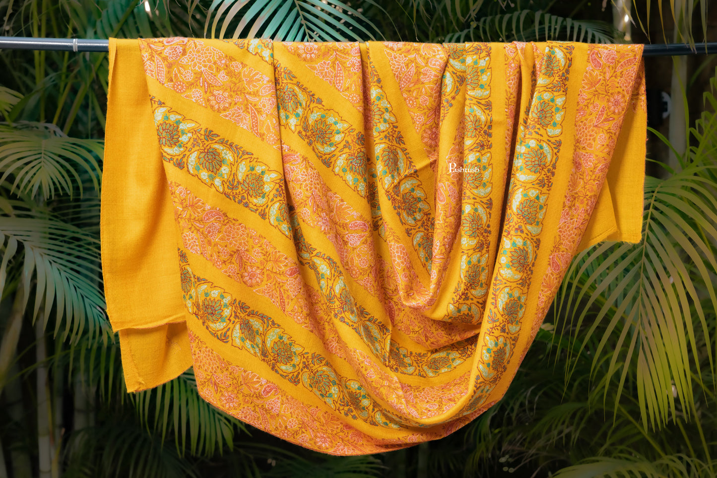 Pashtush India Womens Shawls Pashtush Pure Pashmina Shawl, Sozni Hand Embroidery, Hand Woven Design, Deep Orange