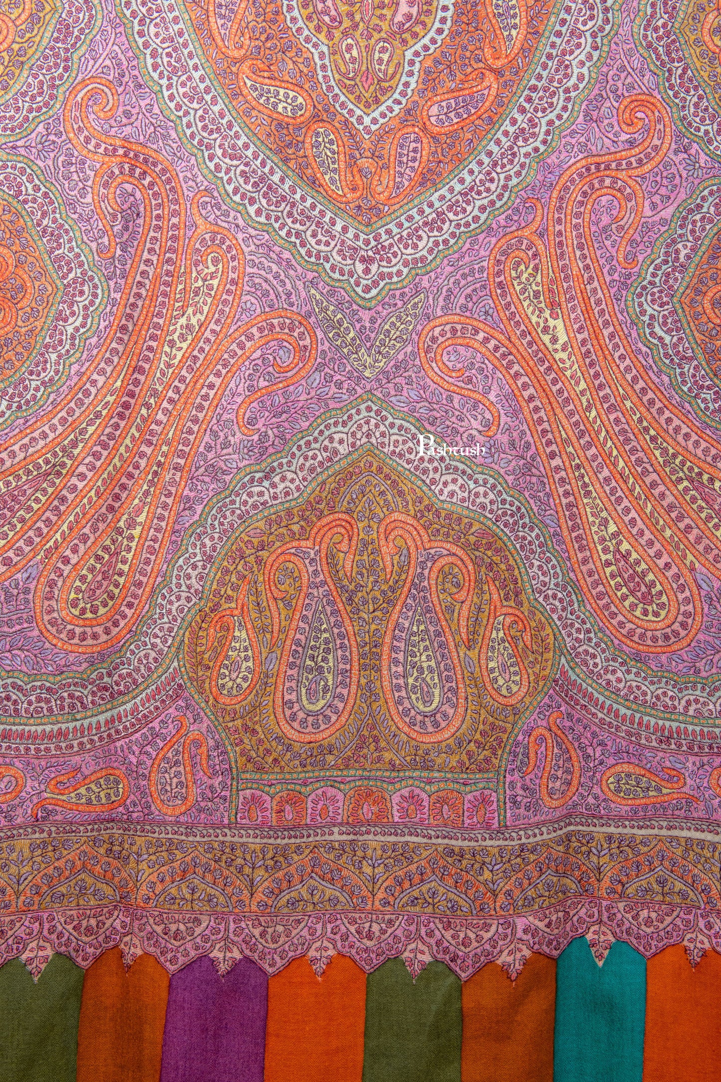 Pashtush India Womens Shawls Pashtush Pure Pashmina Shawl, Sozni Hand Embroidery, Hand Woven, Kalamkari Design, Multicolour