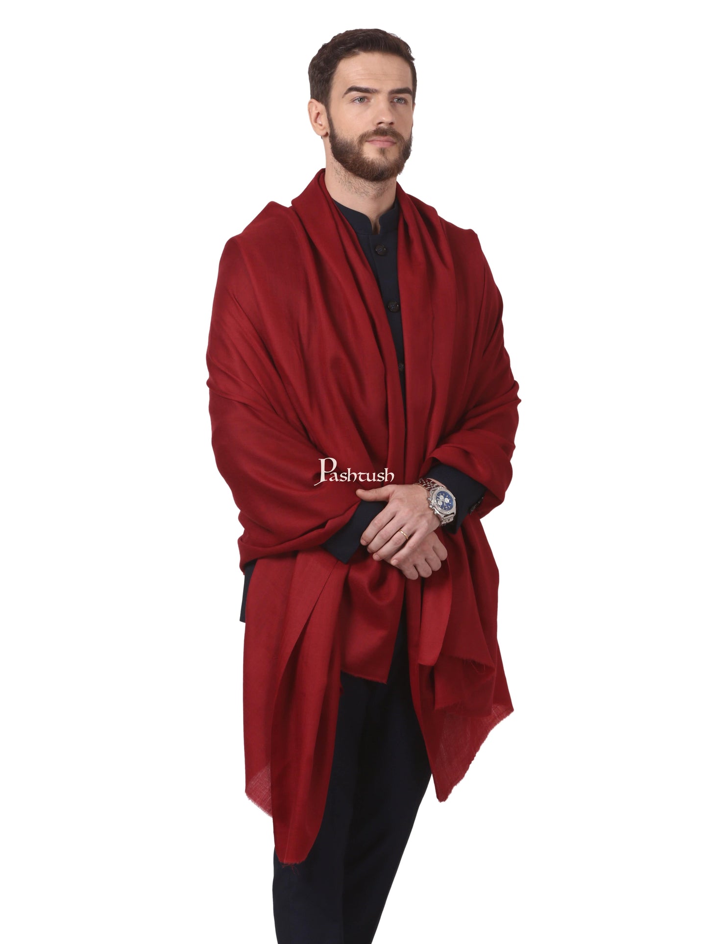 Pashtush India Mens Shawls Gents Shawl Pashtush Royal And Classy Fine Wool Mens Shawl (Maroon)