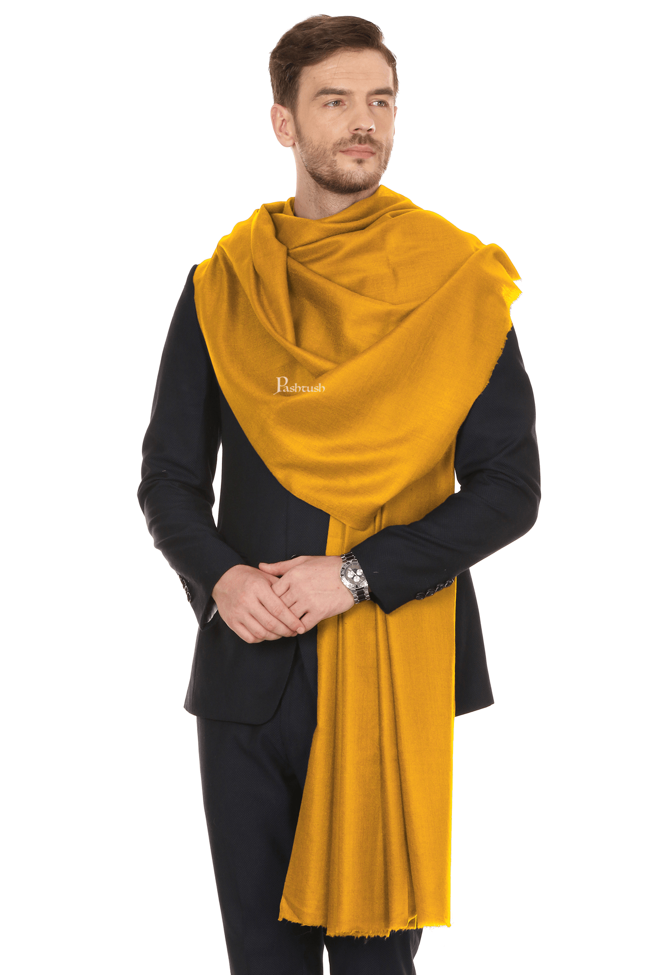 Pashtush India Mens Shawls Gents Shawl Pashtush Royal And Classy Fine Wool Mens Stole, Mustard