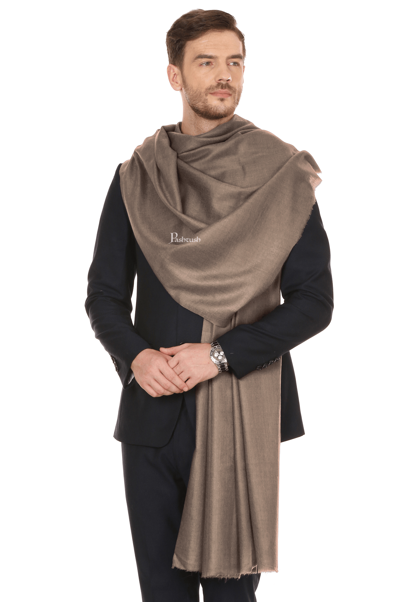 Pashtush India Mens Shawls Gents Shawl Pashtush Royal And Classy Fine Wool Mens Stole, Taupe