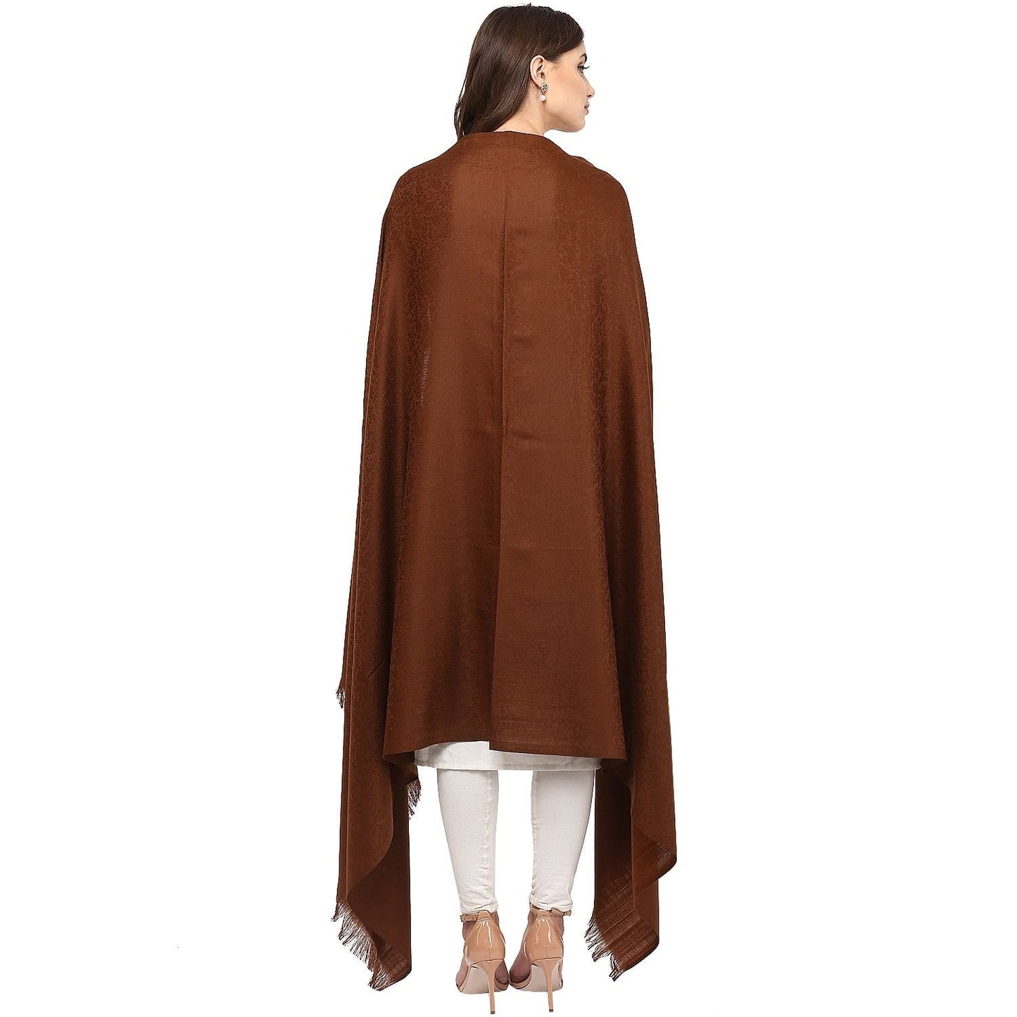 Pashtush Self Paisley Weave Shawl, Fine Wool, Coffee Brown