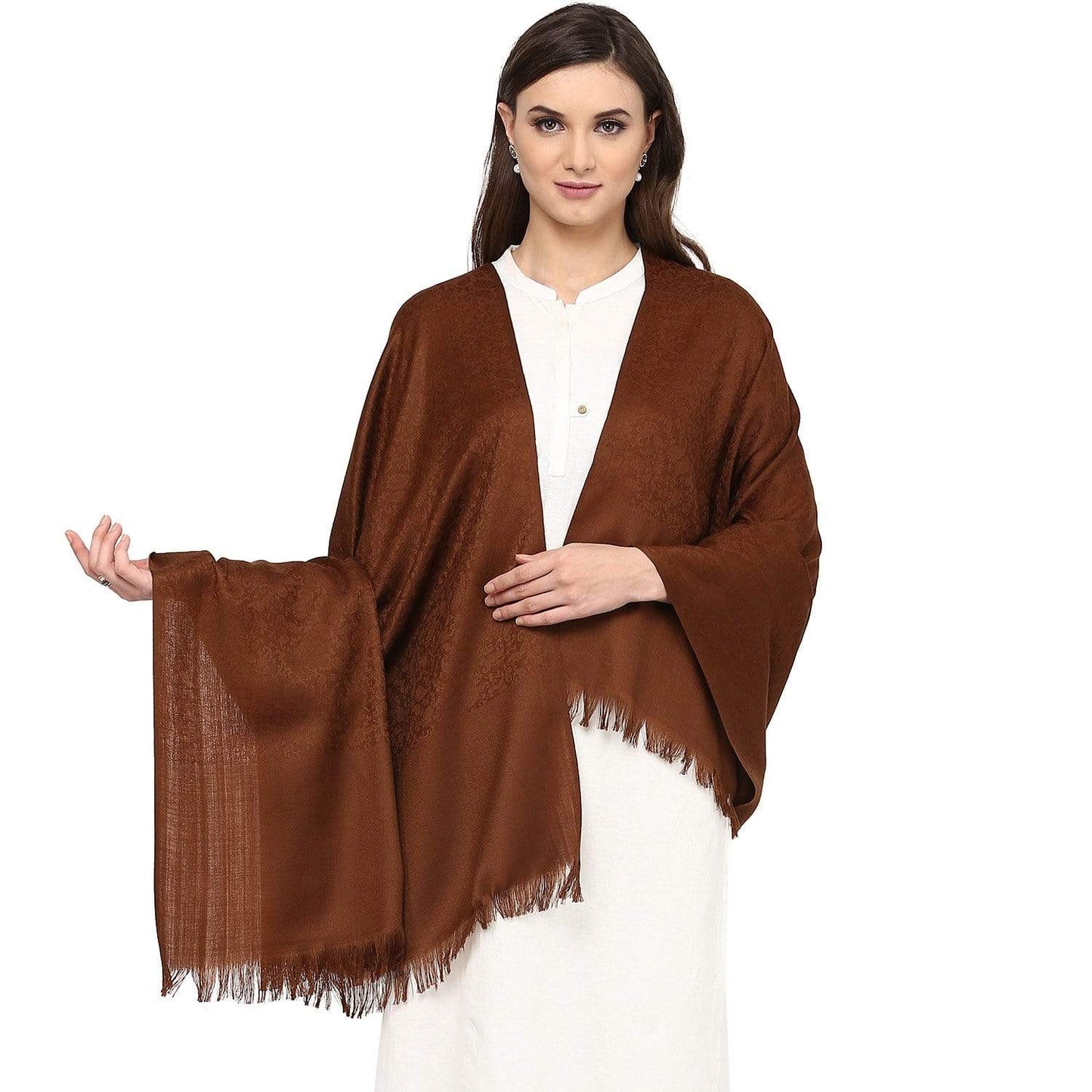 Pashtush Self Paisley Weave Shawl, Fine Wool, Coffee Brown
