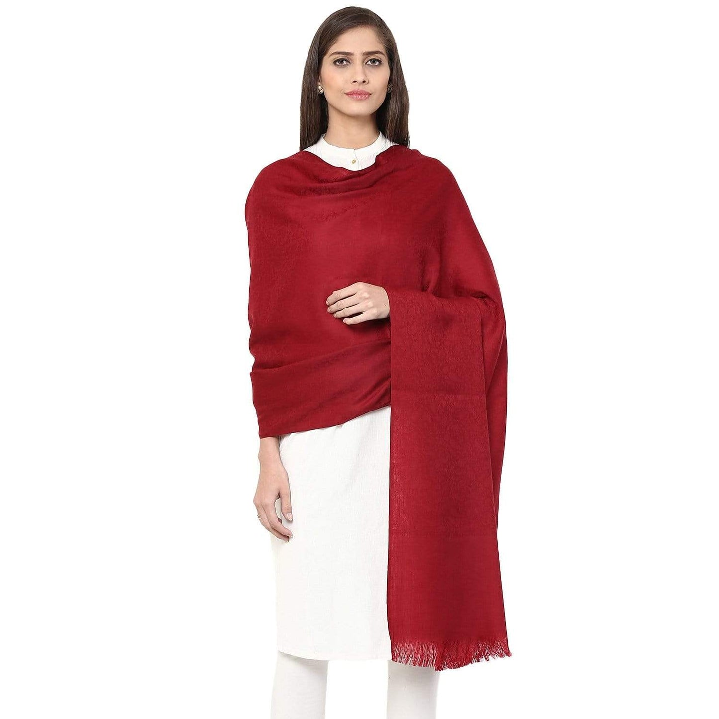 Pashtush India 100x200 Pashtush Self Paisley Weave Shawl, Fine Wool, Maroon