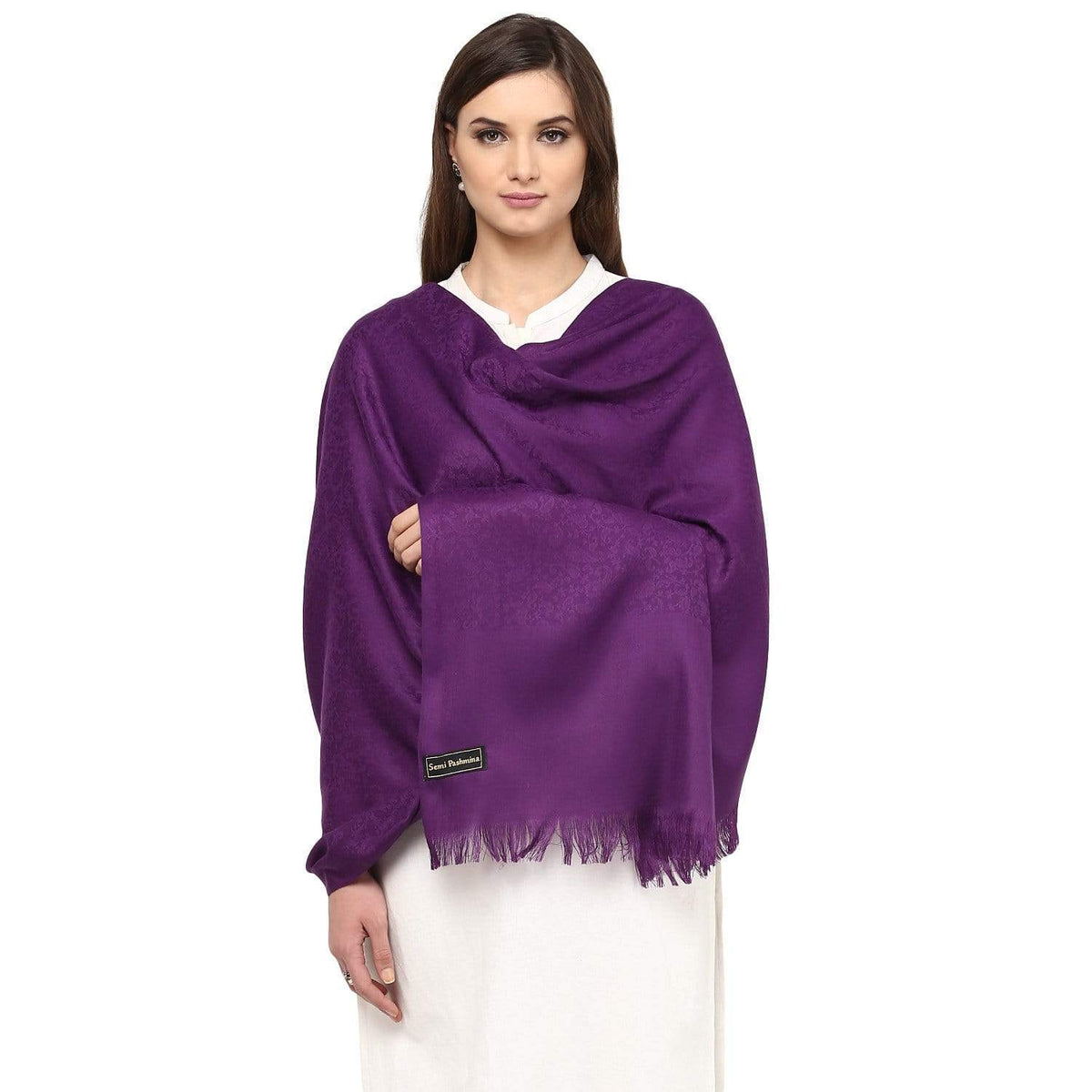 Pashtush India 100x200 Pashtush Self Paisley Weave Shawl, Fine Wool, Purple