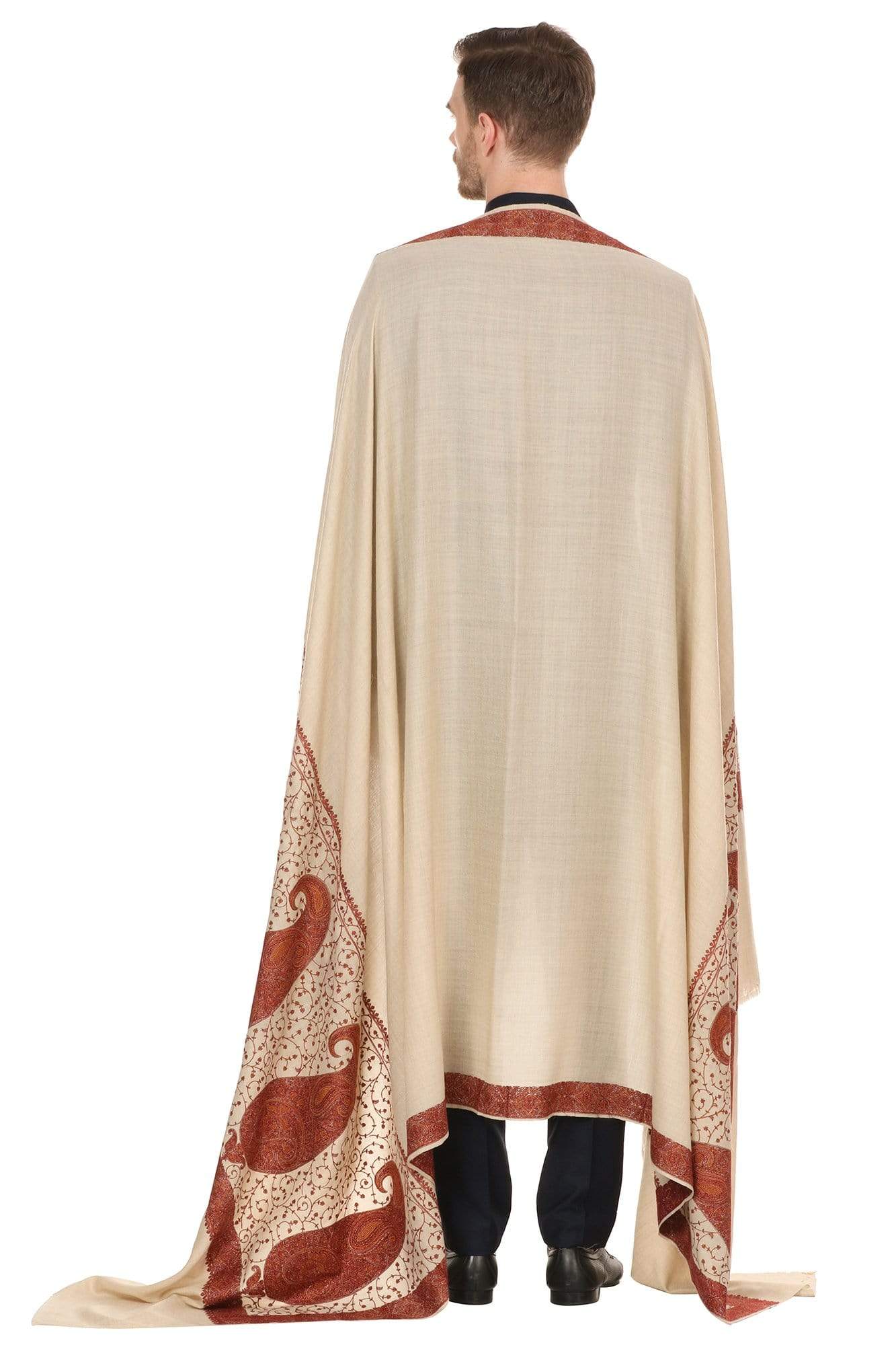 Pashtush Store Shawl Pashtush Super Fine Kashmiri Embroidery Ring Shawl, full size 54x108 inches - Beige