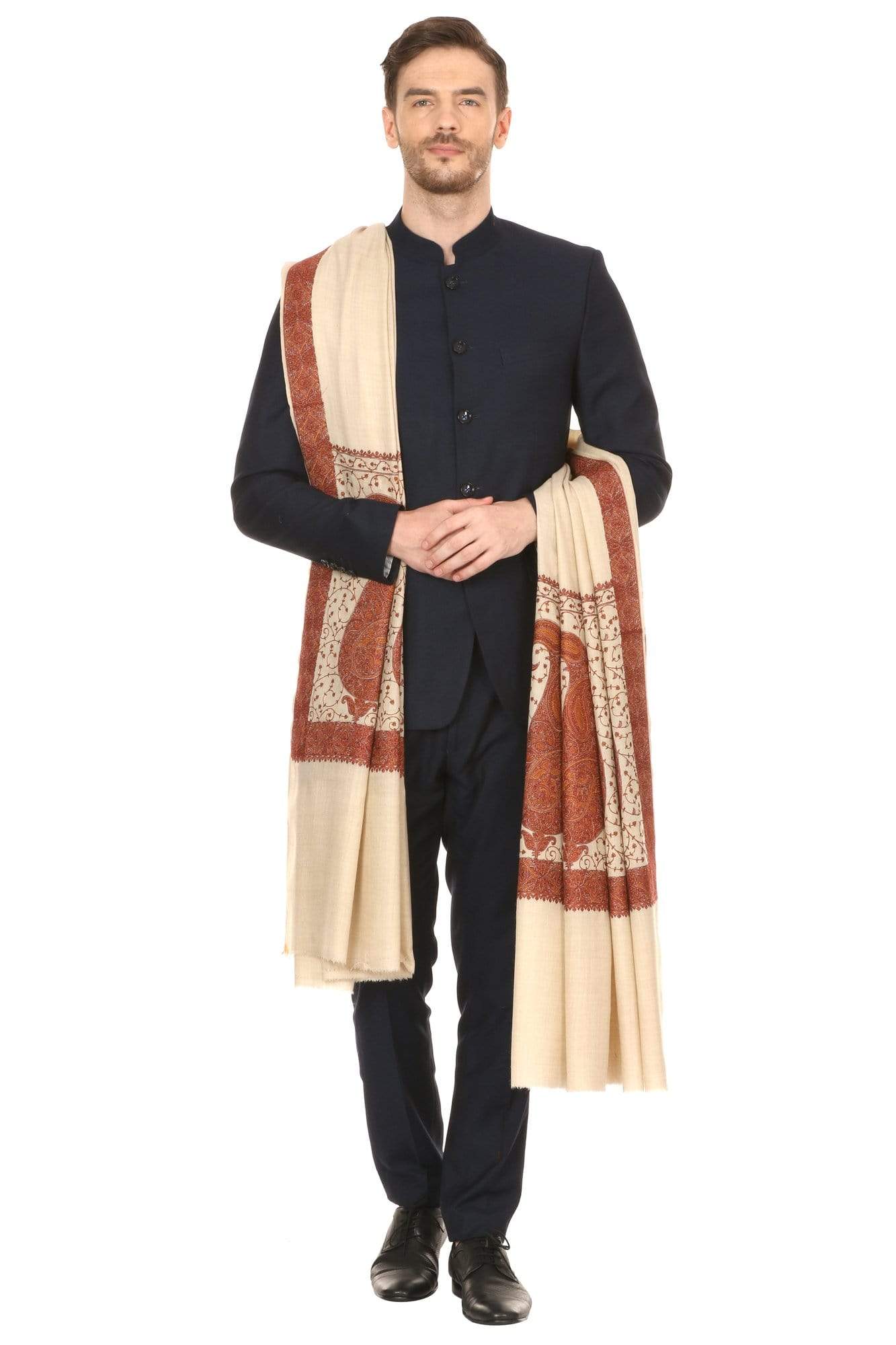 Pashtush Store Shawl Pashtush Super Fine Kashmiri Embroidery Ring Shawl, full size 54x108 inches - Beige