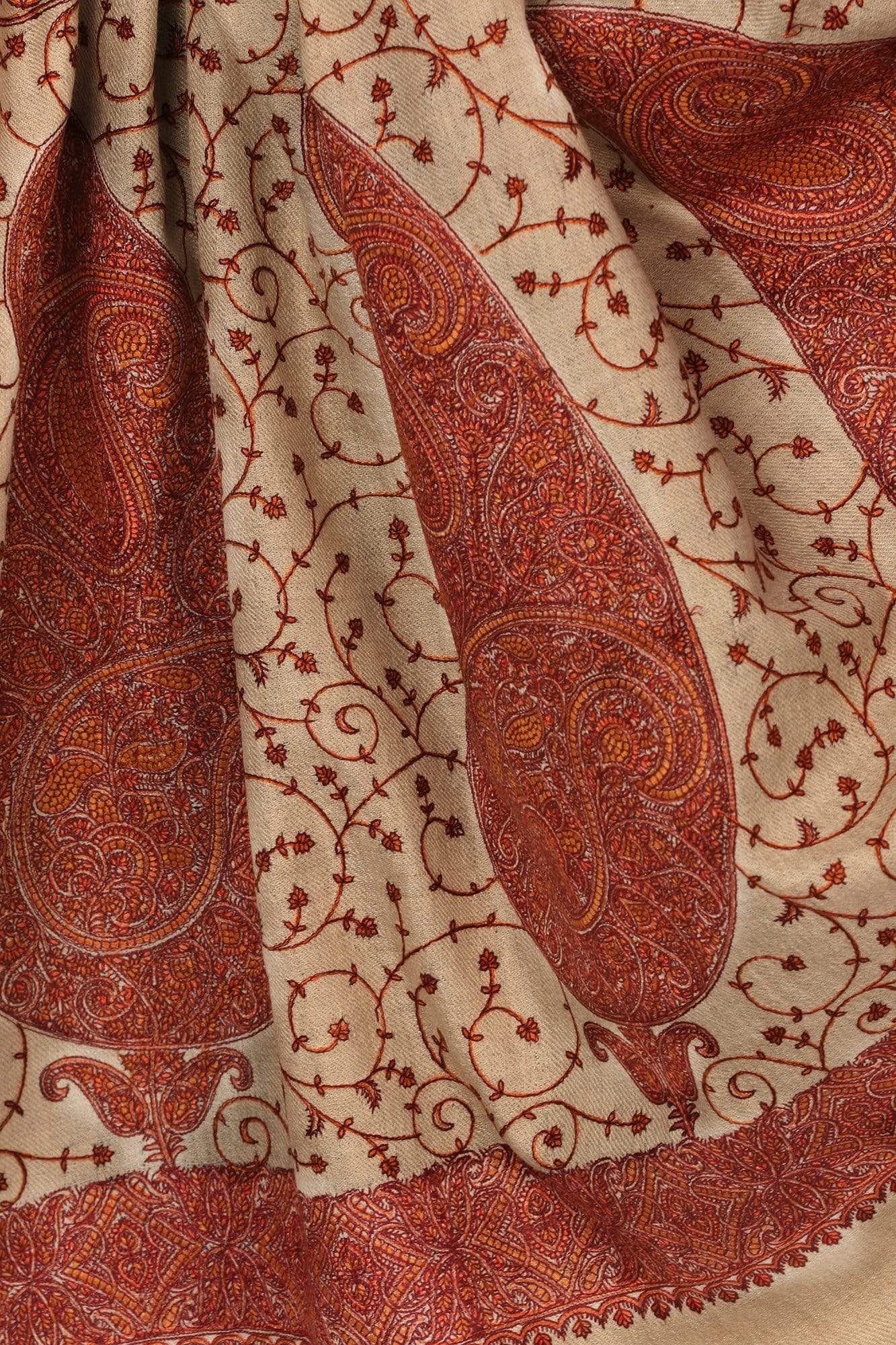 Pashtush Store Shawl Pashtush Super Fine Kashmiri Embroidery Ring Shawl, full size 54x108 inches - Beige