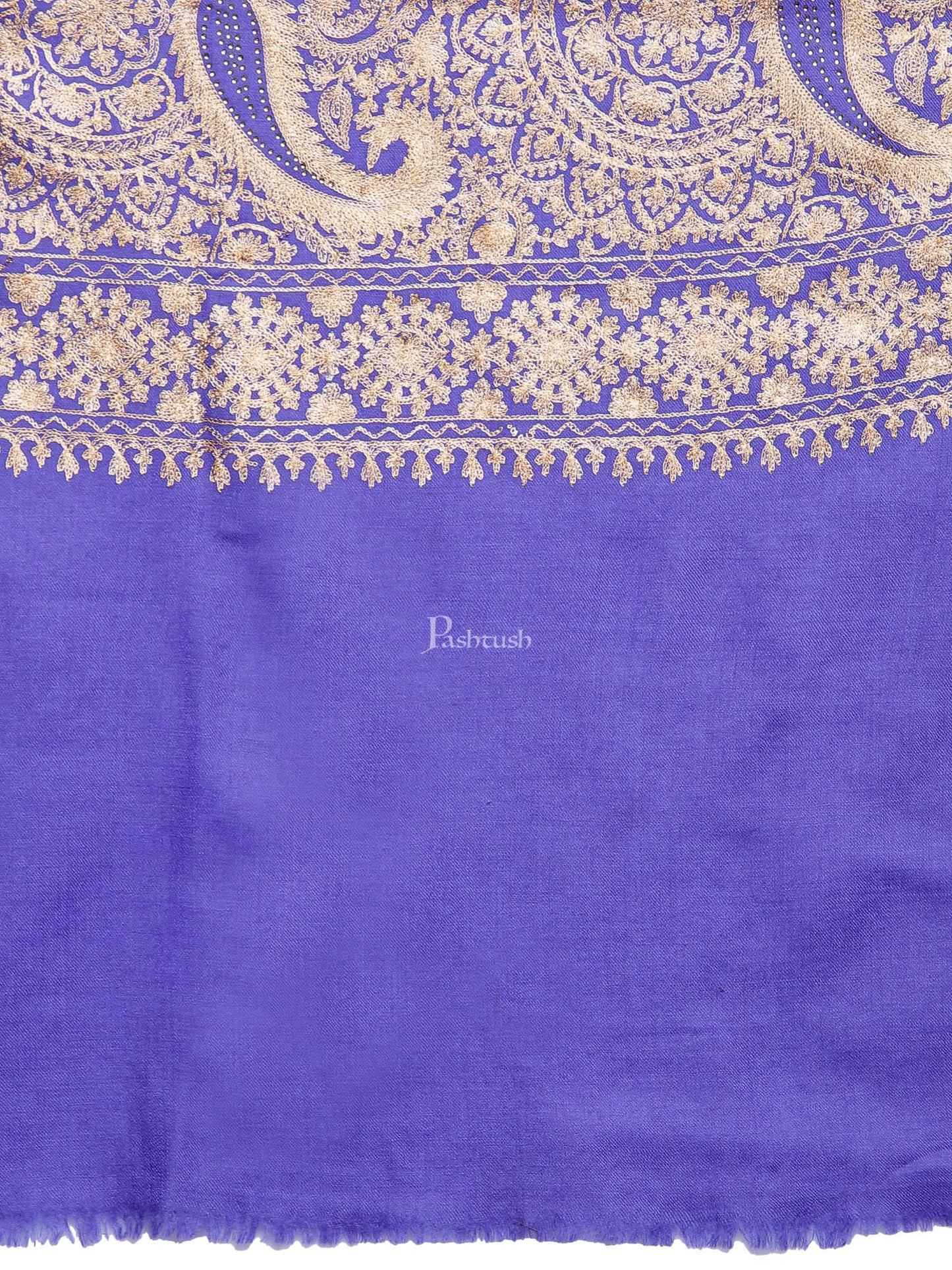 Pashtush India Womens Stoles and Scarves Scarf Pashtush Tres Chic Regal Collection, Wool Embroidery Nalki Shawl Scarf, Deep Violet
