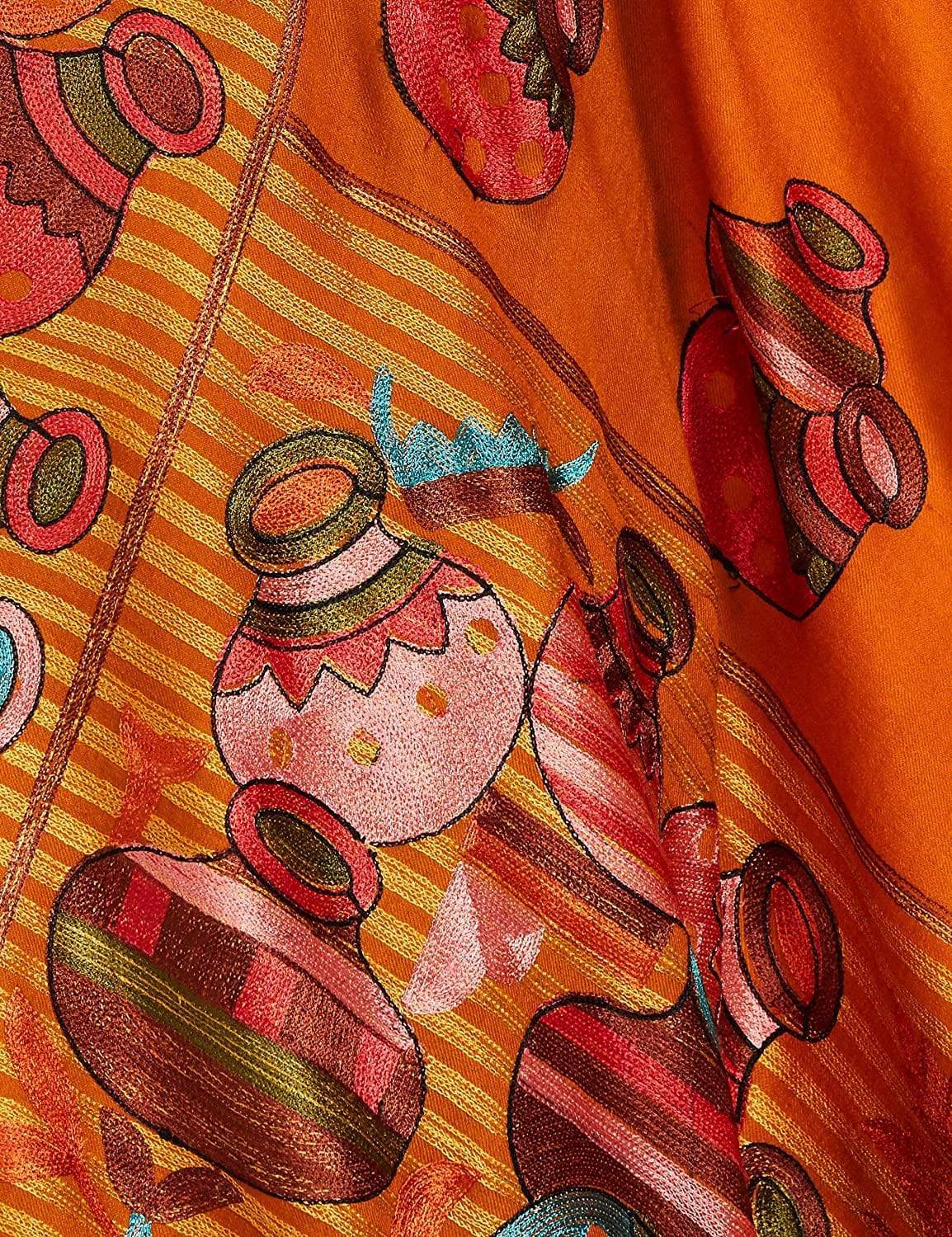 Pashtush India 70x200 Pashtush Tres Chic Regal Collection, Wool Embroidery Nalki Shawl Scarf, Mustard Yellow