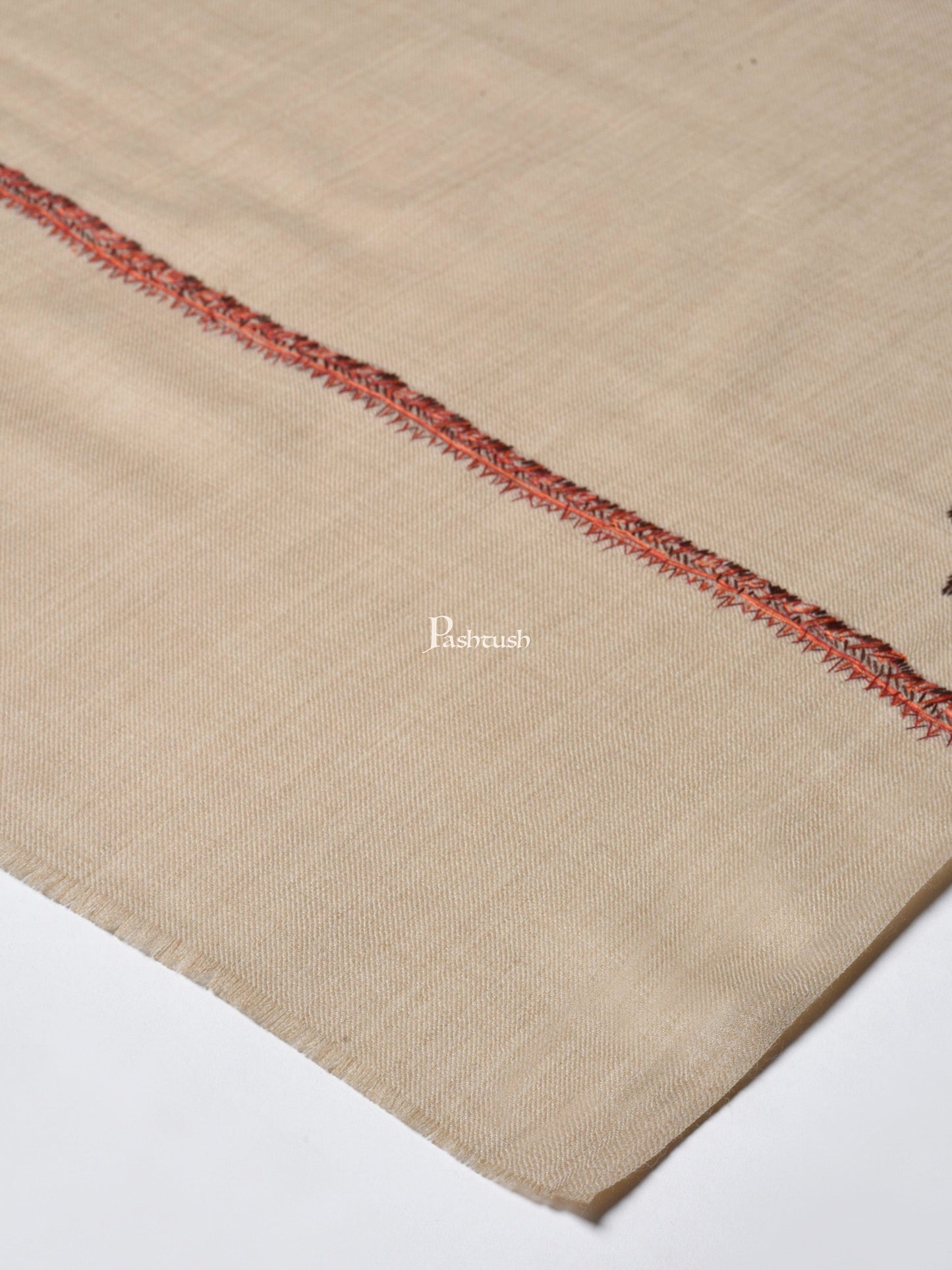 Pashtush India Womens Stoles and Scarves Scarf Pashtush Women 100% Hand Embroidery Woollen Shawl, Beige