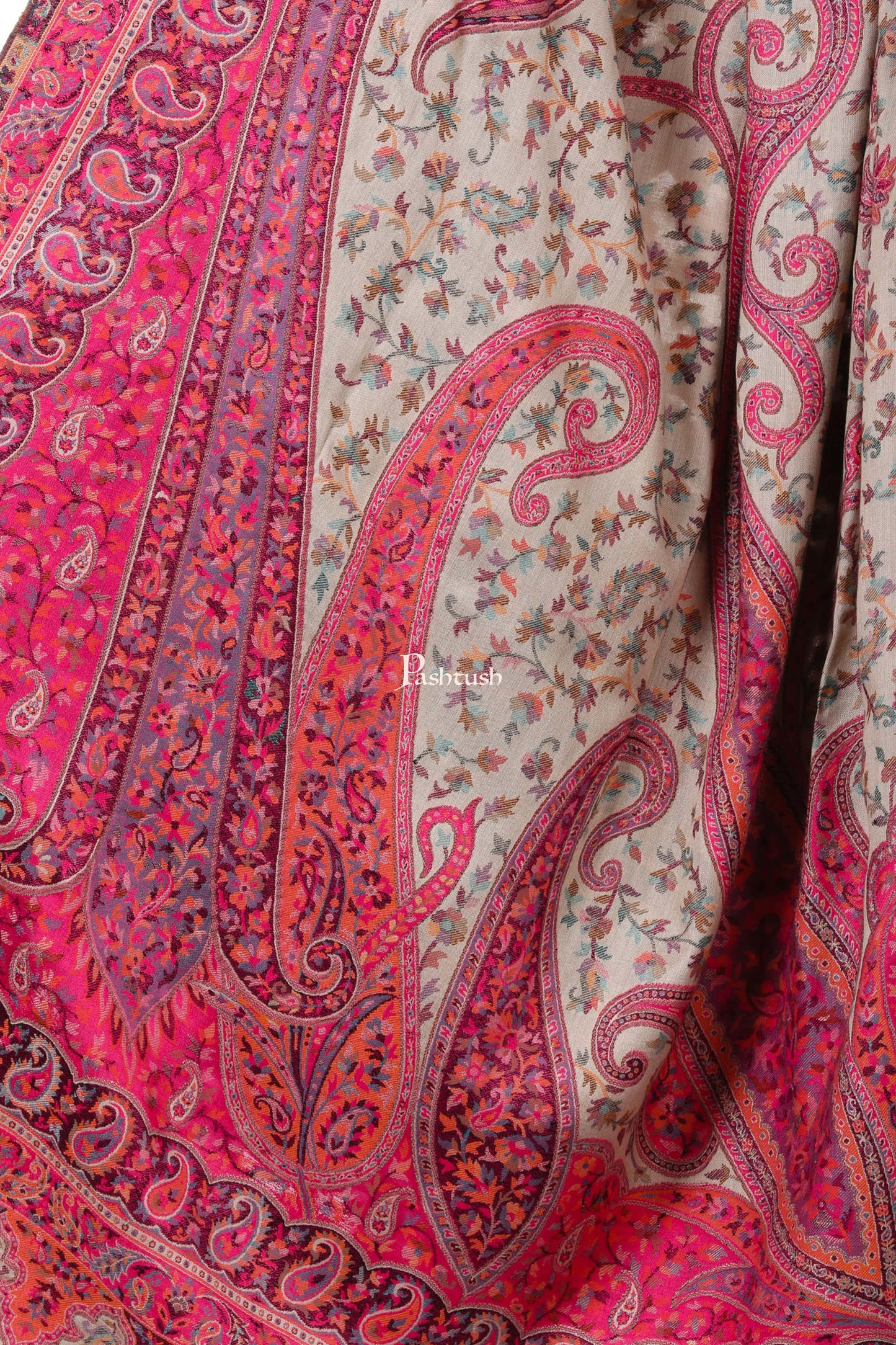 Pashtush India Womens Shawls Pashtush Women Cream-Coloured Pink Woven Design Designer Shawl
