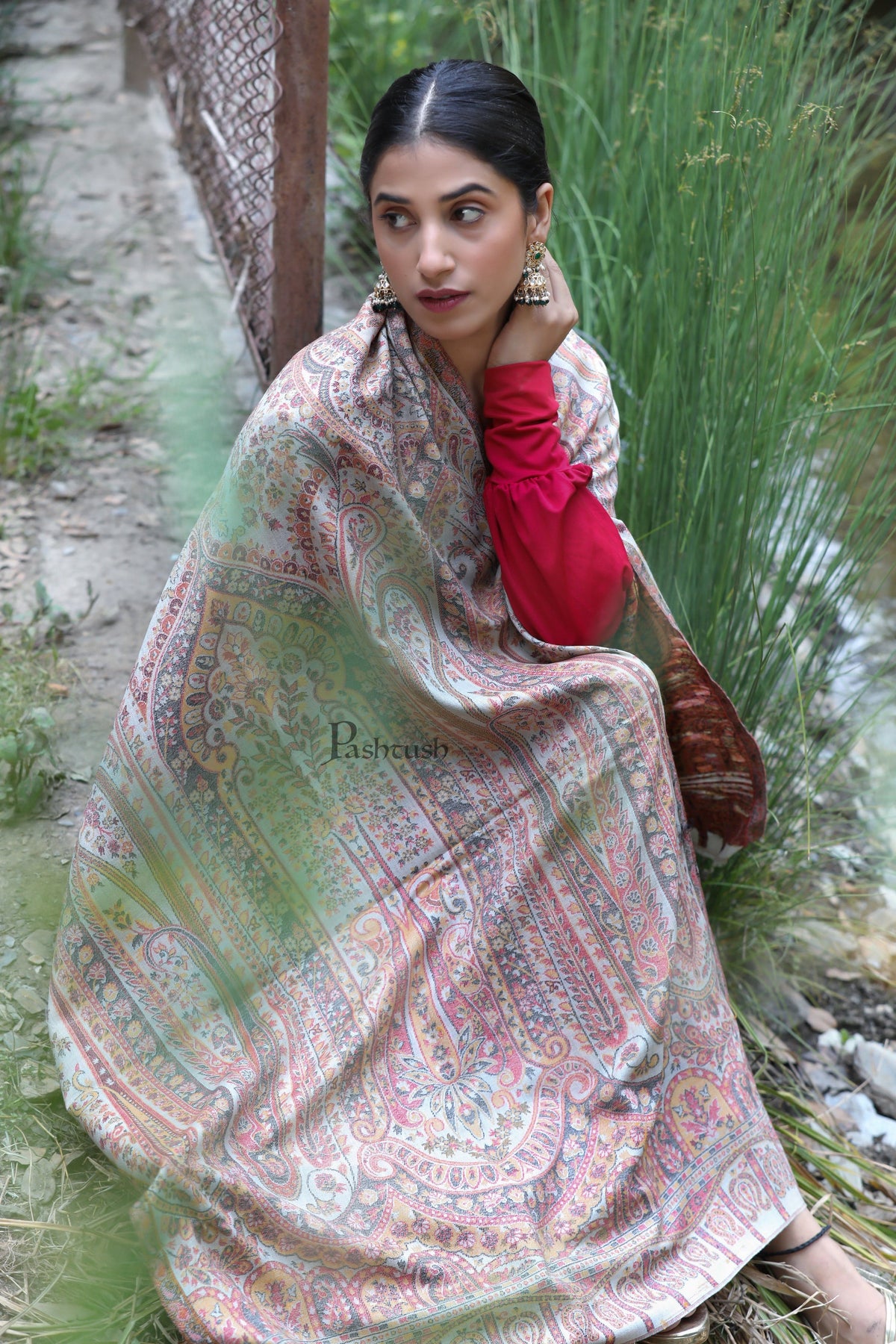 Pashtush India Womens Stoles and Scarves Scarf Pashtush women Extra Fine Wool stole, multicolour
