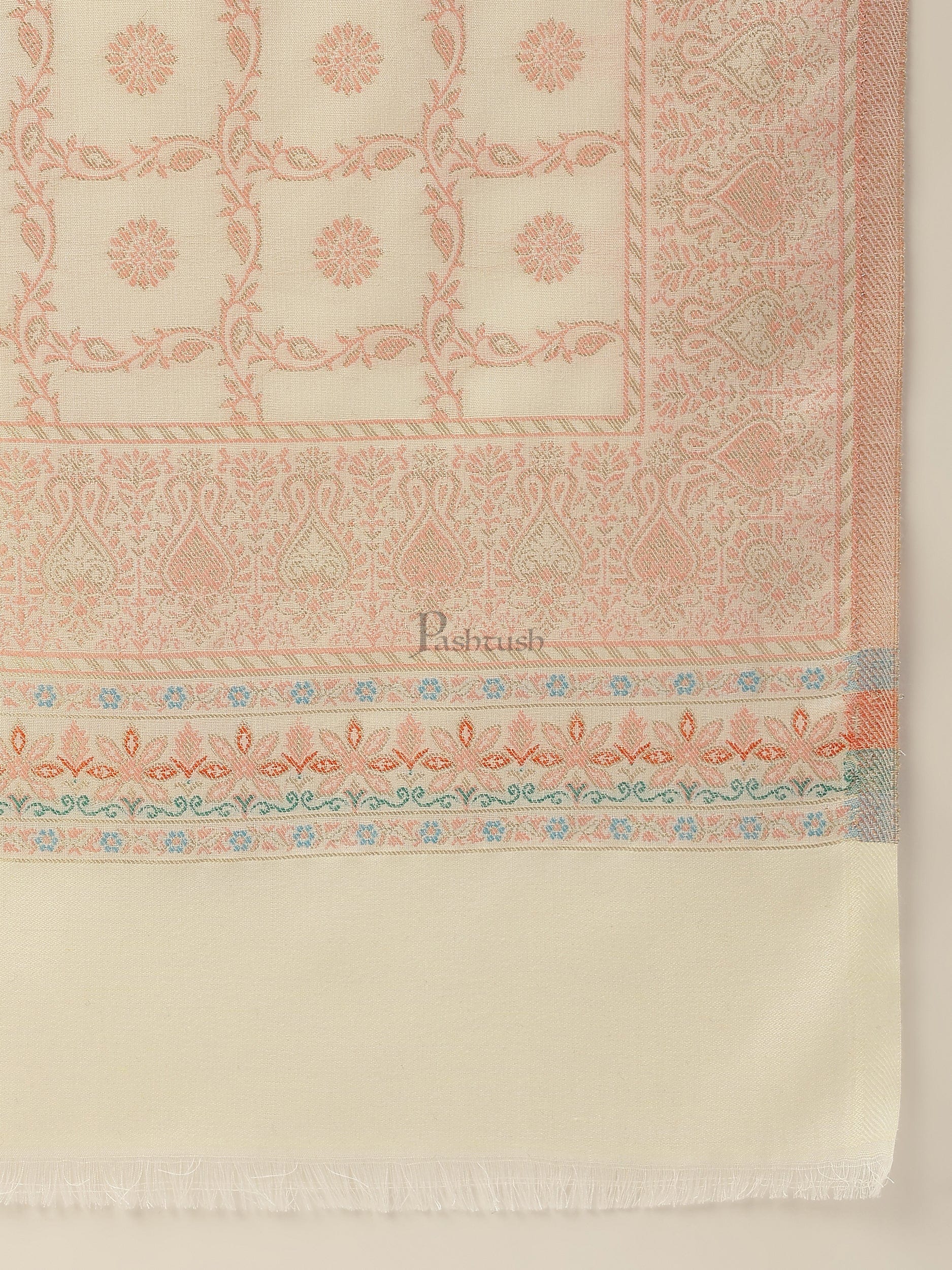 Pashtush India Womens Stoles and Scarves Scarf Pashtush women Faux Pashmina stole, paisley weave with zari design, Ivory