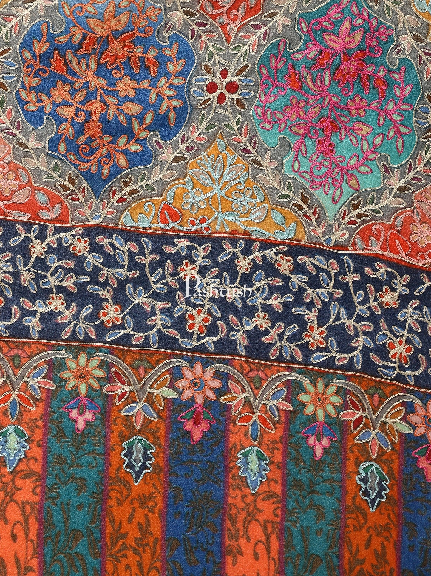 Pashtush India Womens Shawls Pashtush women Fine Wool shawl, Hand Embroidered Kalamkari design, Multicolour