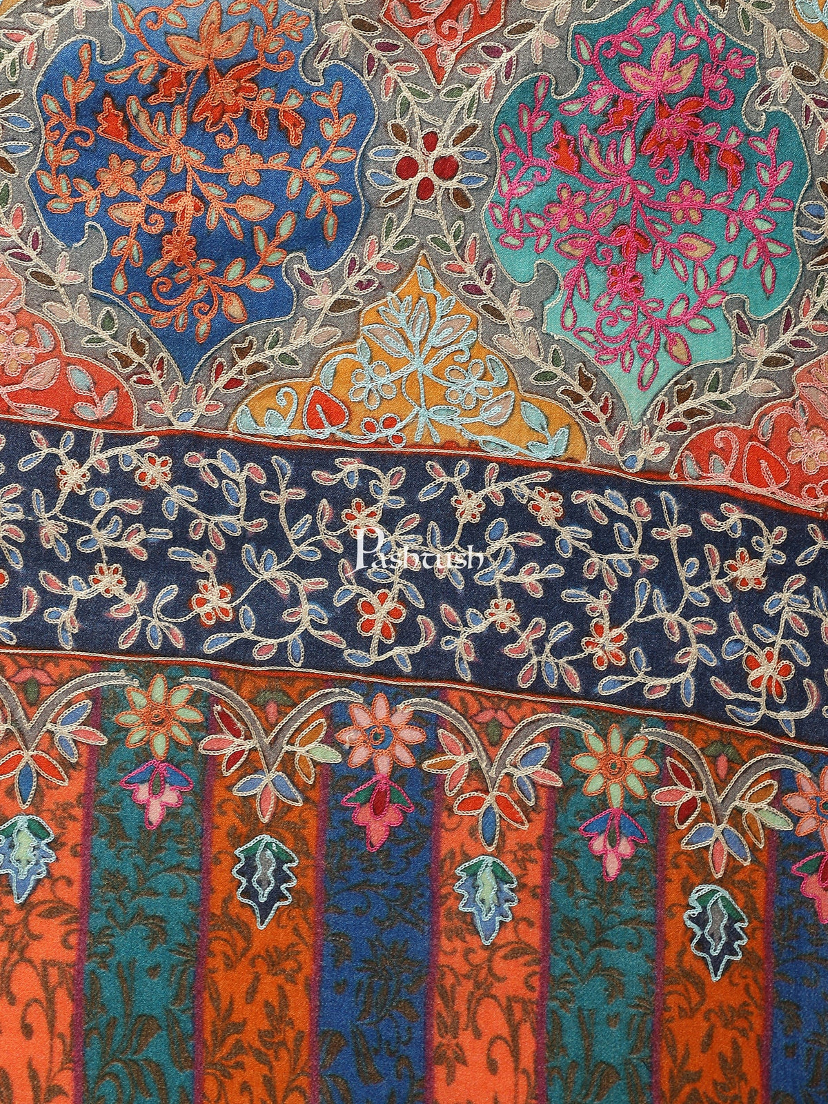 Pashtush India Womens Shawls Pashtush women Fine Wool shawl, Hand Embroidered Kalamkari design, Multicolour