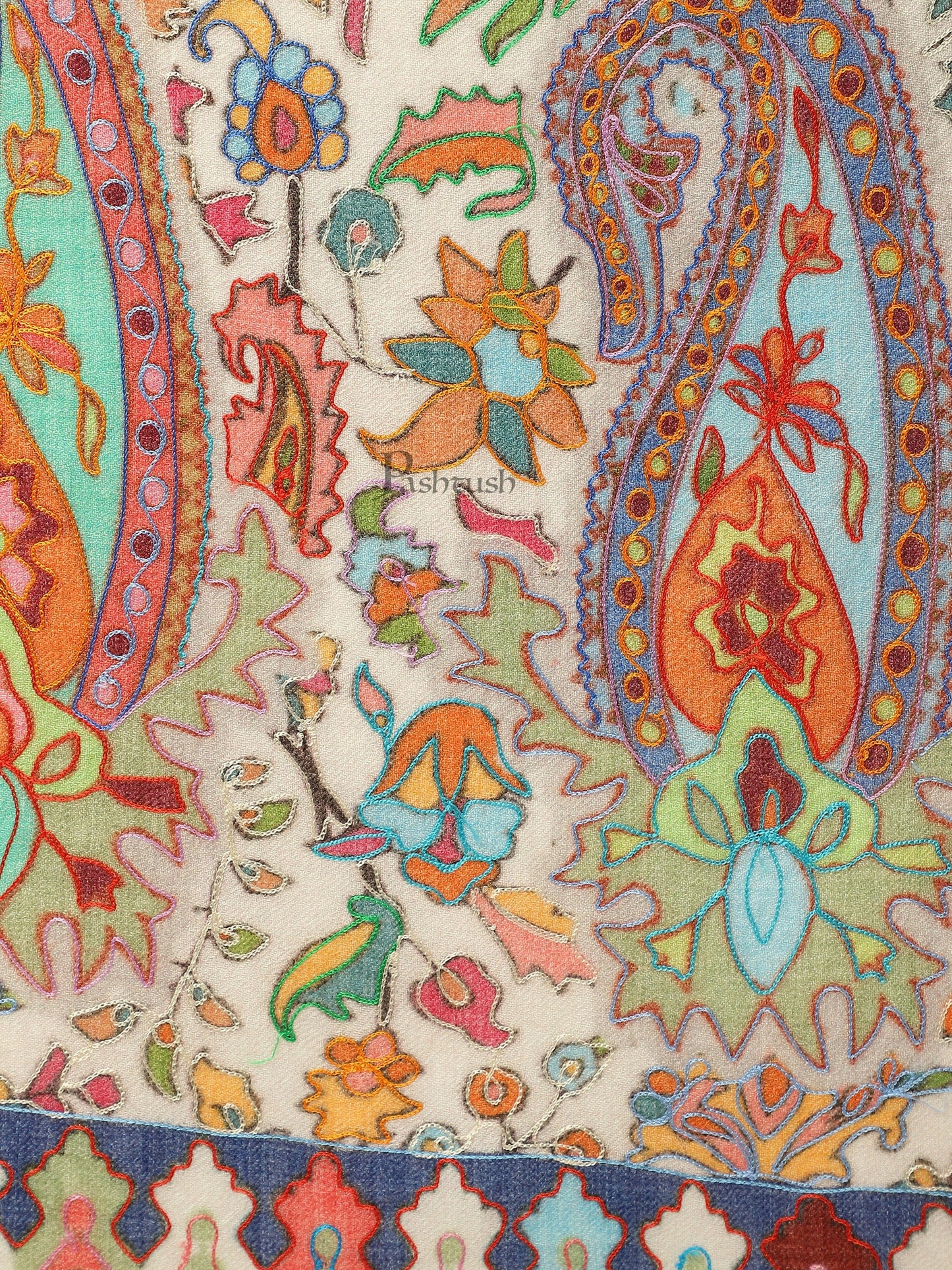 Pashtush India Womens Shawls Pashtush women Fine Wool shawl, Hand Embroidered Kalamkari design, Multicolour