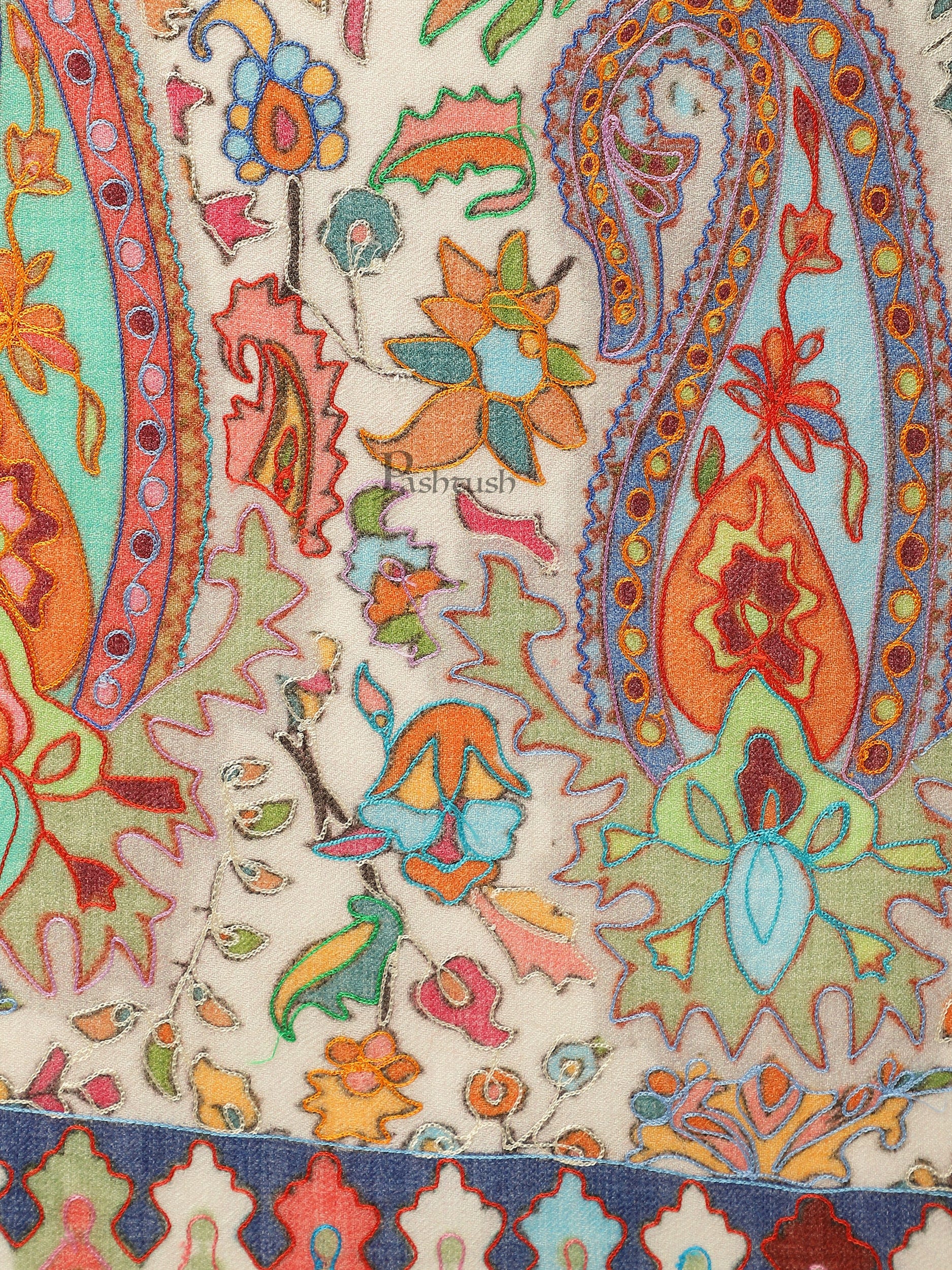 Pashtush India Womens Shawls Pashtush women Fine Wool shawl, Hand Embroidered Kalamkari design, Multicolour