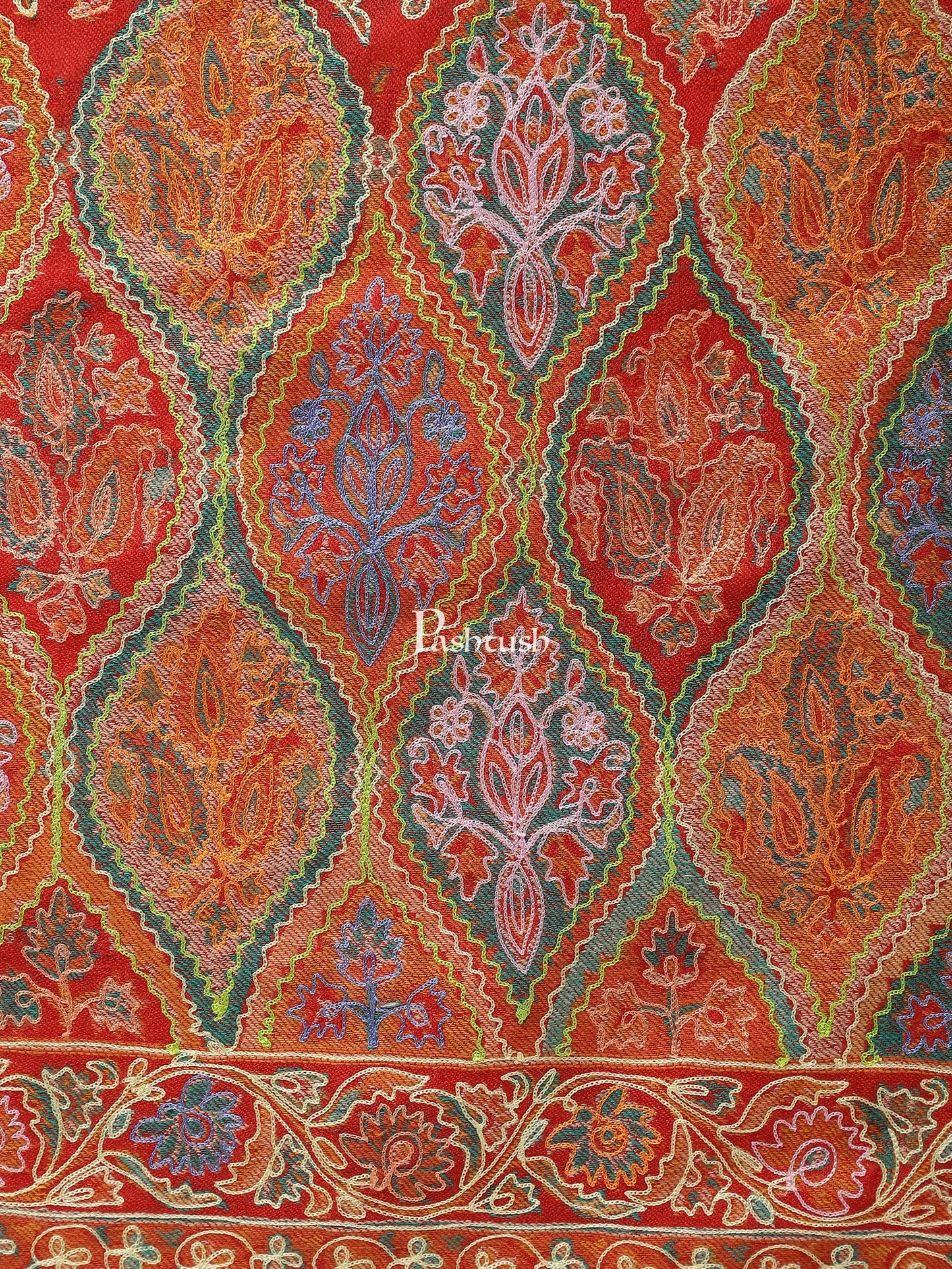 Pashtush India Womens Shawls Pashtush women Fine Wool shawl, Hand Embroidered Kalamkari design, Multicolour
