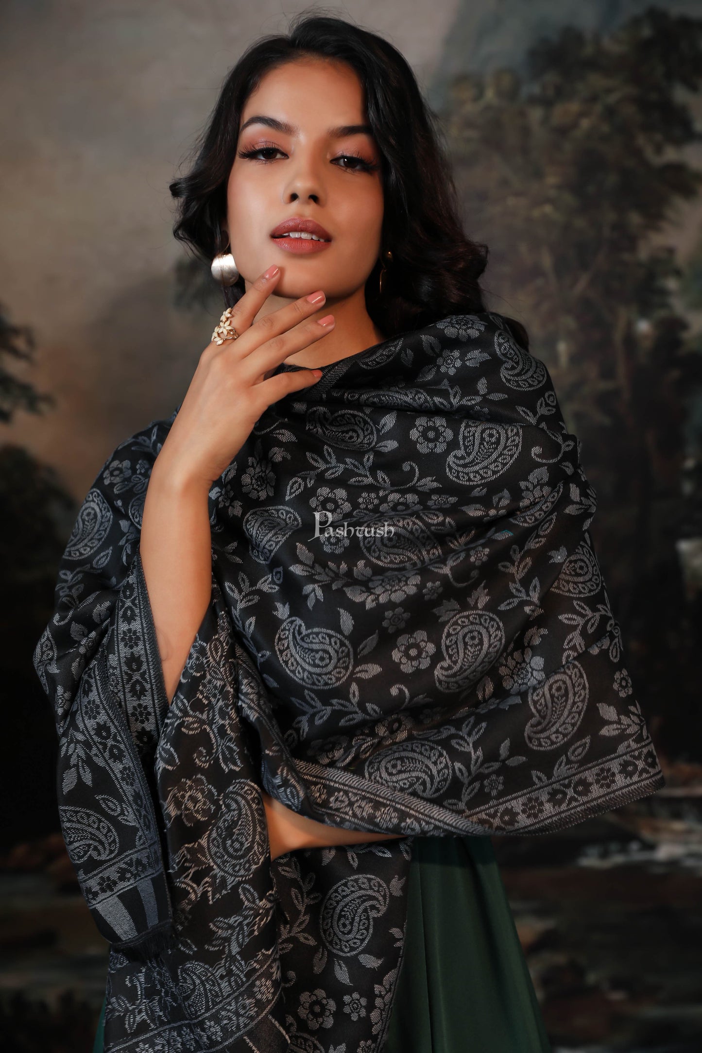Pashtush India Womens Shawls Pashtush women fine wool shawl, paisley design, blue