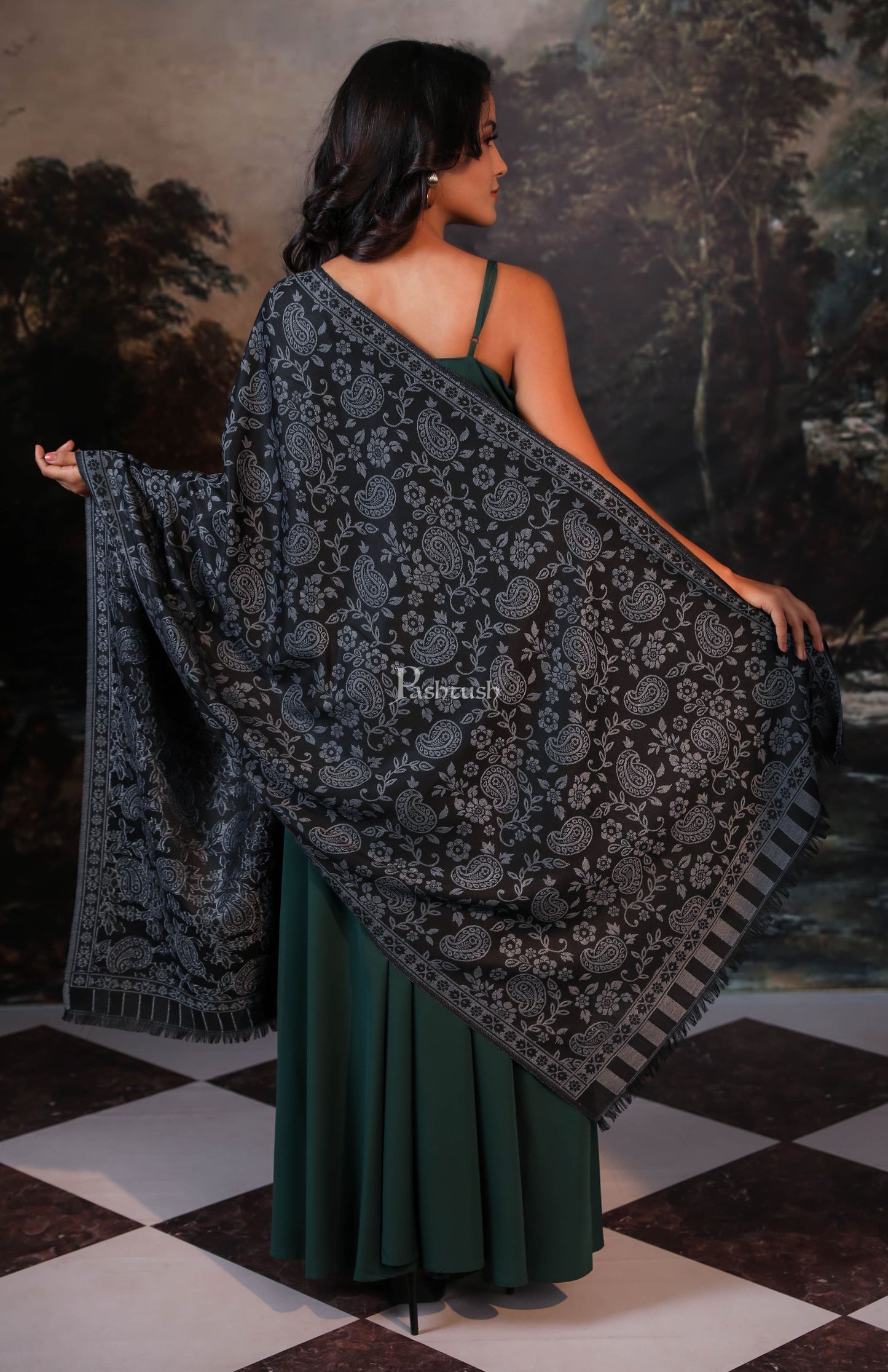 Pashtush India Womens Shawls Pashtush women fine wool shawl, paisley design, blue