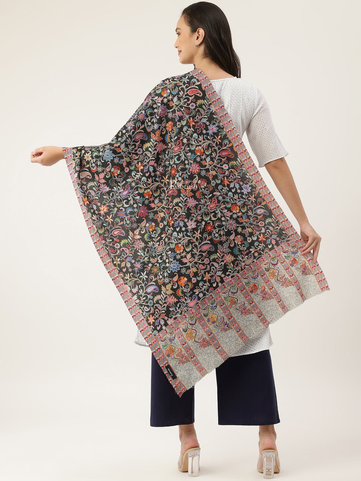 Pashtush India Womens Stoles and Scarves Scarf Pashtush women Fine Wool stole, Kalamkari design, Multicolour