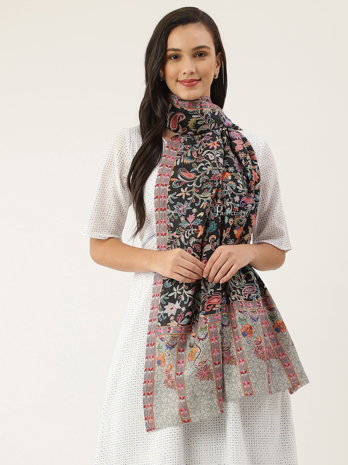Pashtush India Womens Stoles and Scarves Scarf Pashtush women Fine Wool stole, Kalamkari design, Multicolour