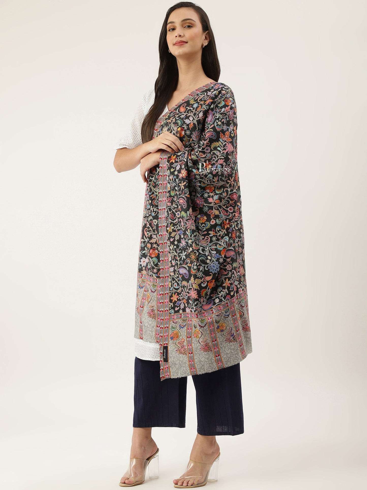Pashtush India Womens Stoles and Scarves Scarf Pashtush women Fine Wool stole, Kalamkari design, Multicolour