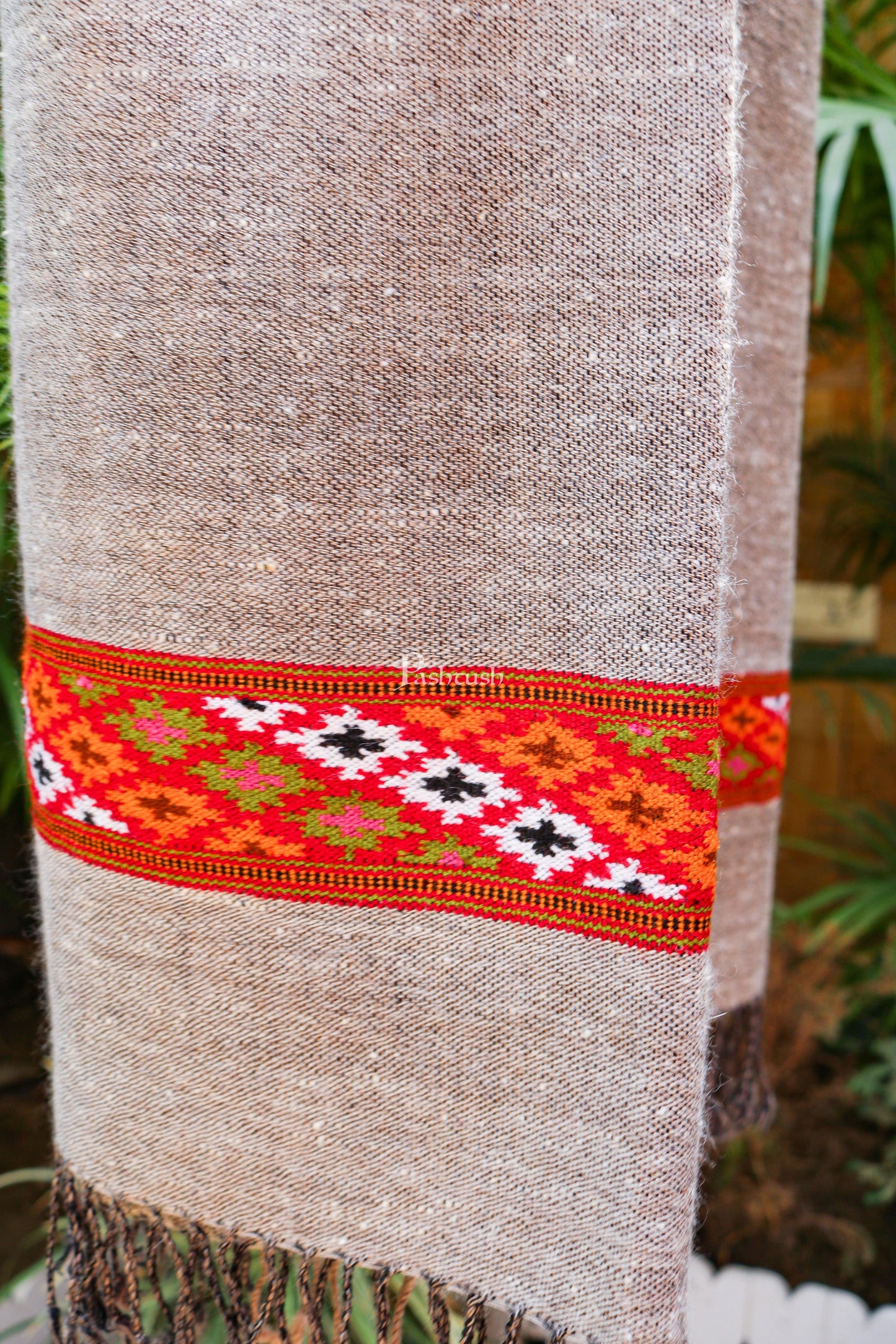 Pashtush India Womens Stoles and Scarves Scarf Pashtush women Fine Wool stole, kullu hand woven design, Grey