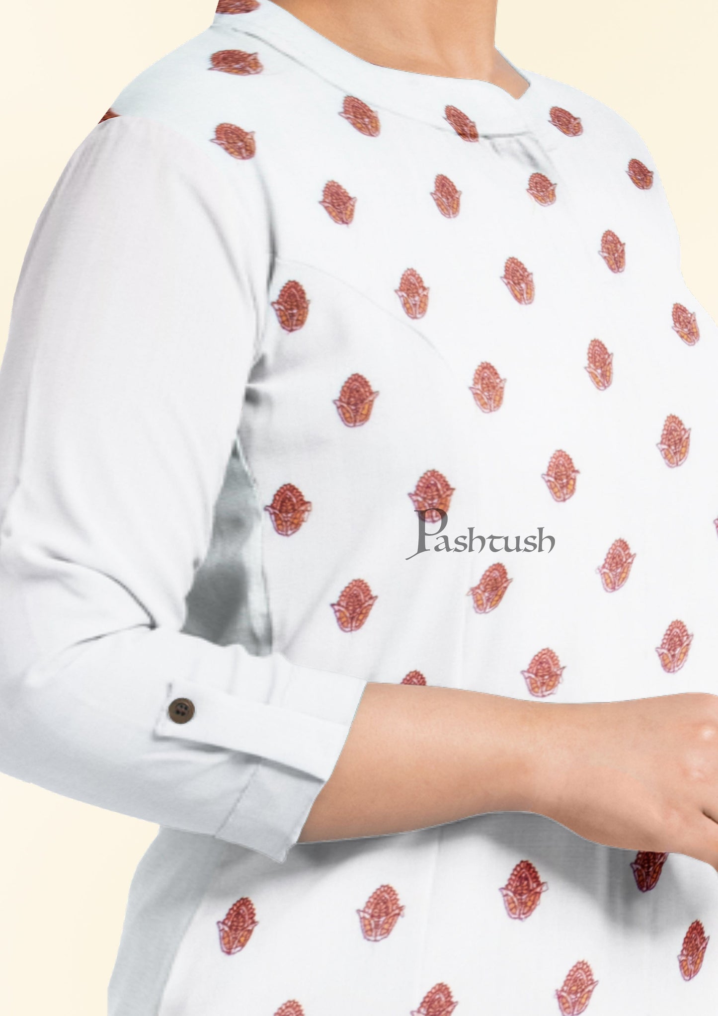 Pashtush India Apparel & Accessories Pashtush women Fine Wool suit with shawl, Kashmiri Embroidery design, Ivory