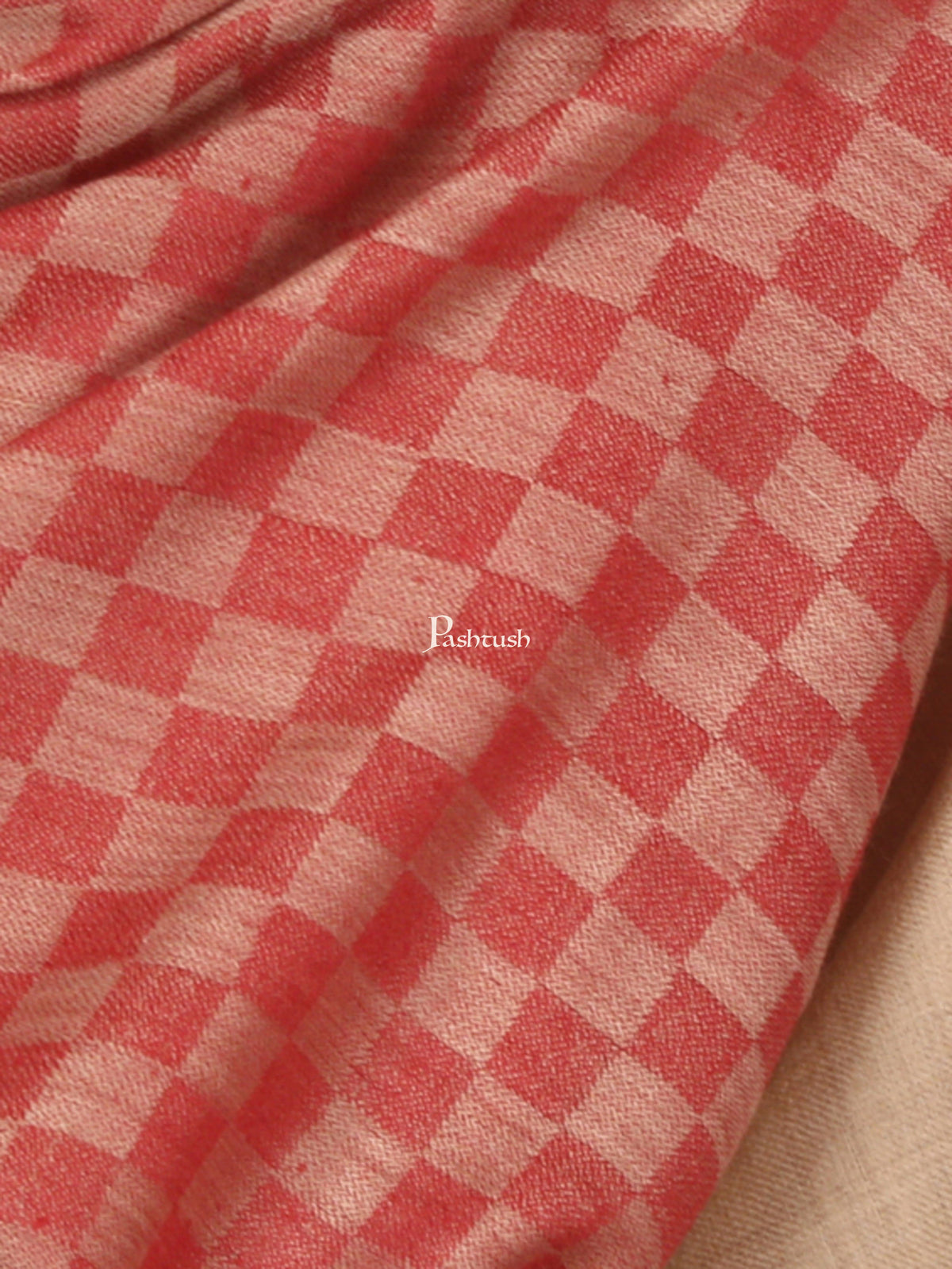 Pashtush India Womens Stoles and Scarves Scarf Pashtush Women Maroon Beige Checked Woven Design Designer Stole