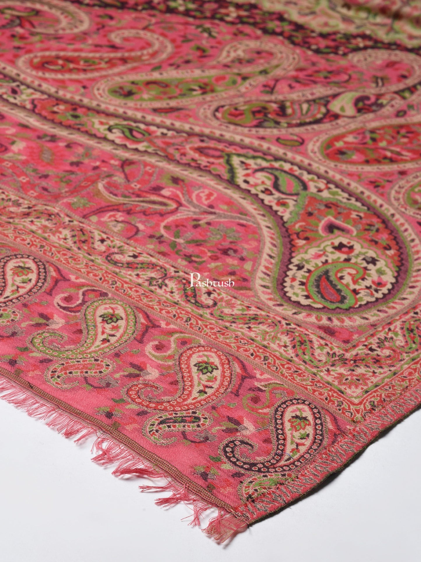 Pashtush India Womens Shawls Pashtush Women Pink Beige Woven Design Jamawar Shawl